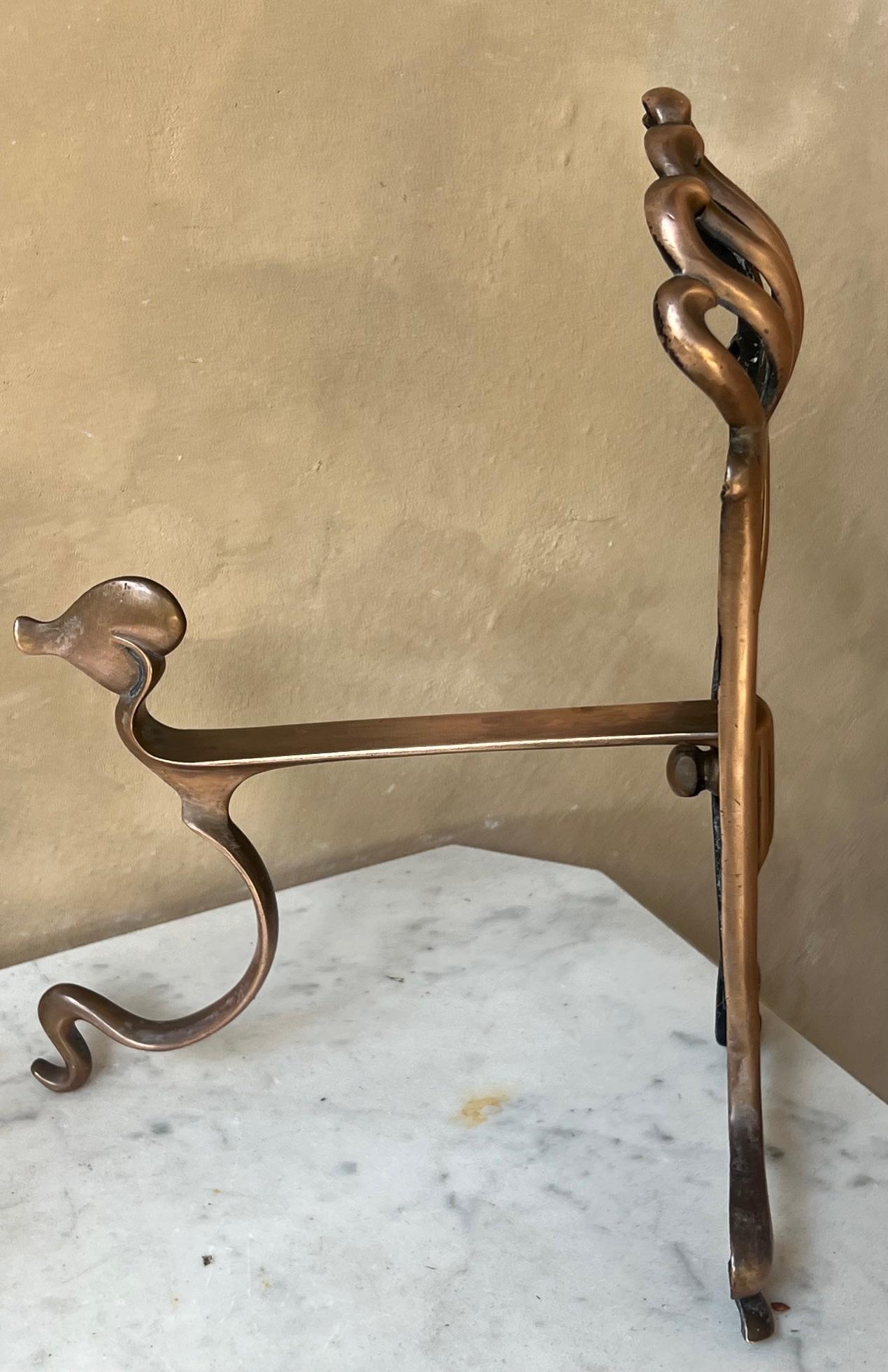 Copper French Art Nouveau Fireplace Andiorons, c. 1900's For Sale 3