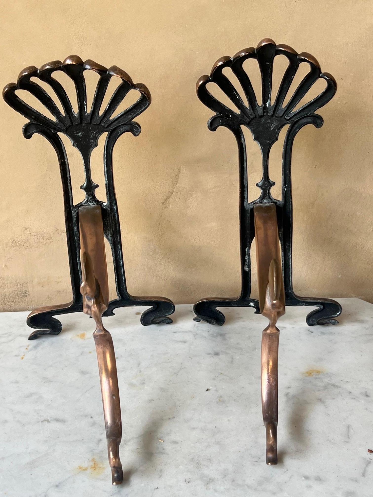 Copper French Art Nouveau Fireplace Andiorons, c. 1900's For Sale 4