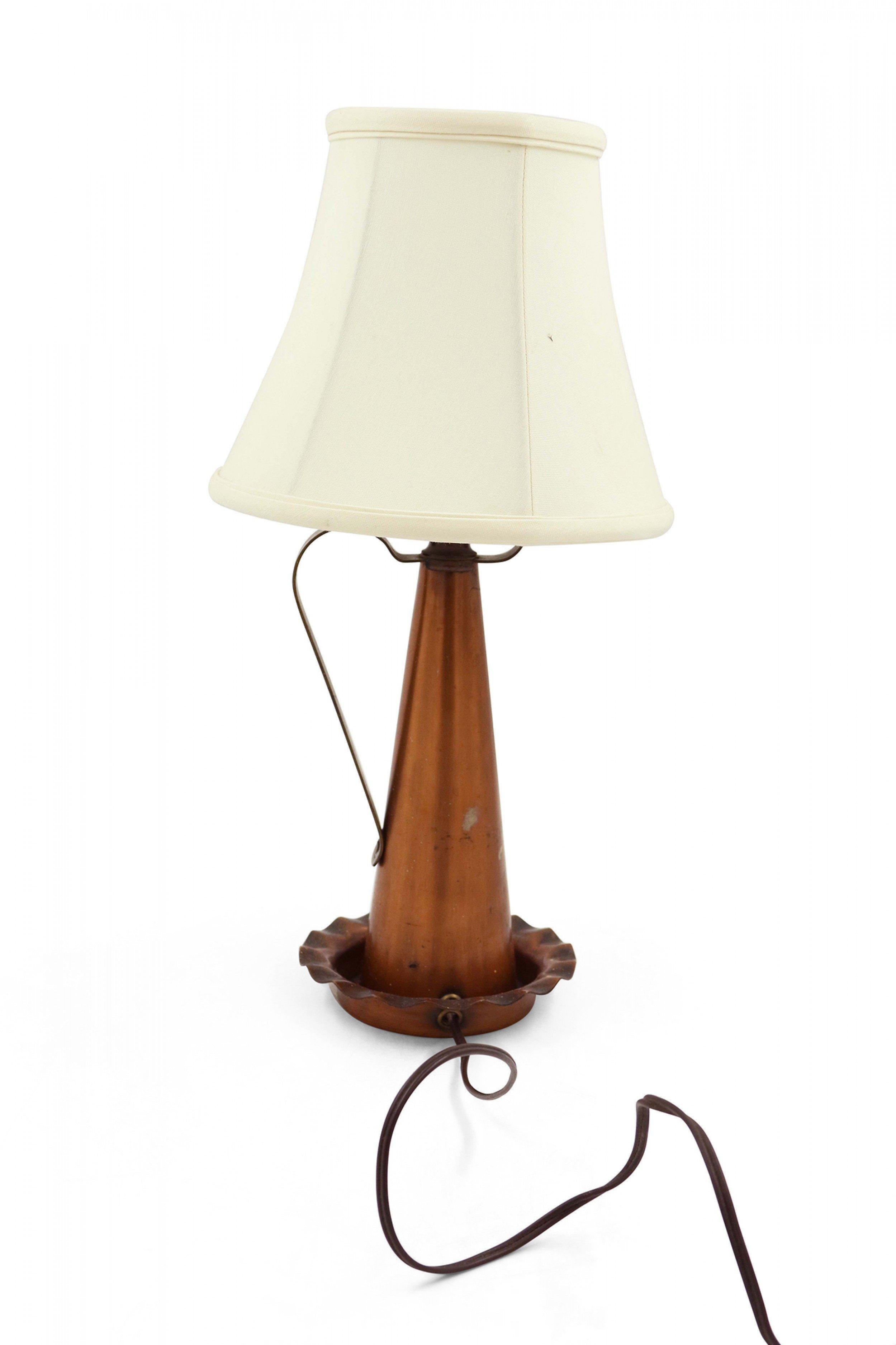 American Copper Funnel Table Lamp with Scalloped Base