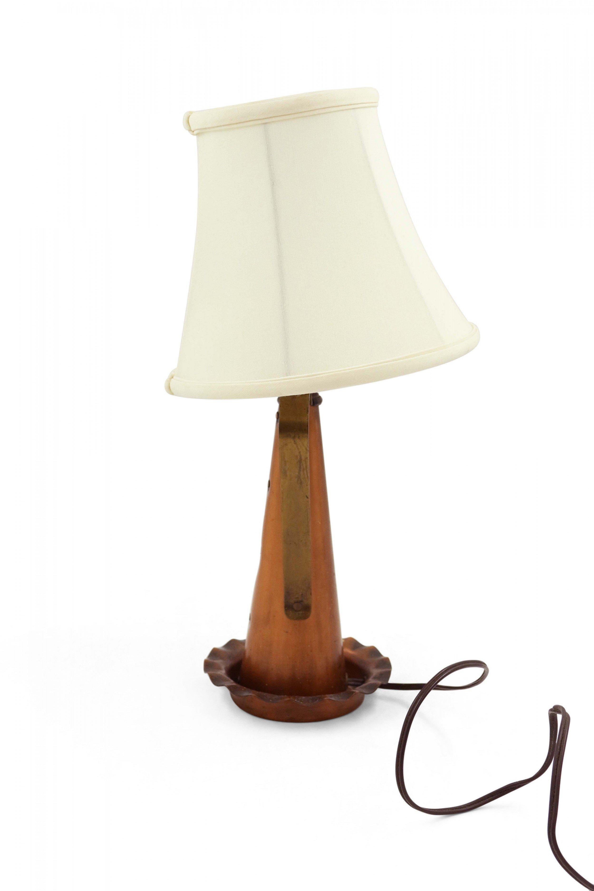 20th Century Copper Funnel Table Lamp with Scalloped Base