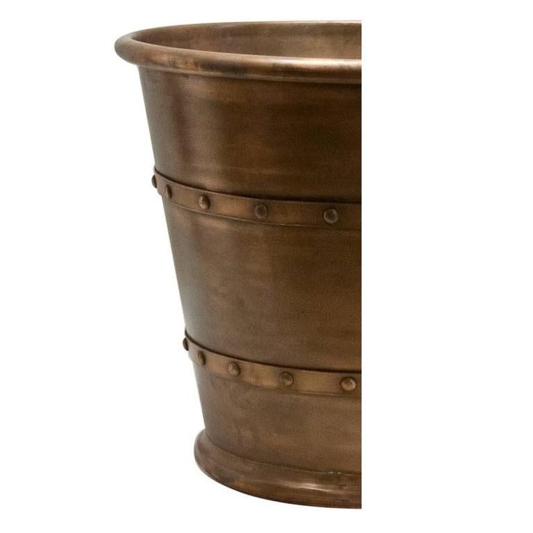 Round conical shaped garden planter with double riveted bands and a rounded base, 1.1 mm gauge, ideal for interior or exterior use. This vessel will have a natural patina, as the planter ages.

Please contact us if you are interested in purchasing