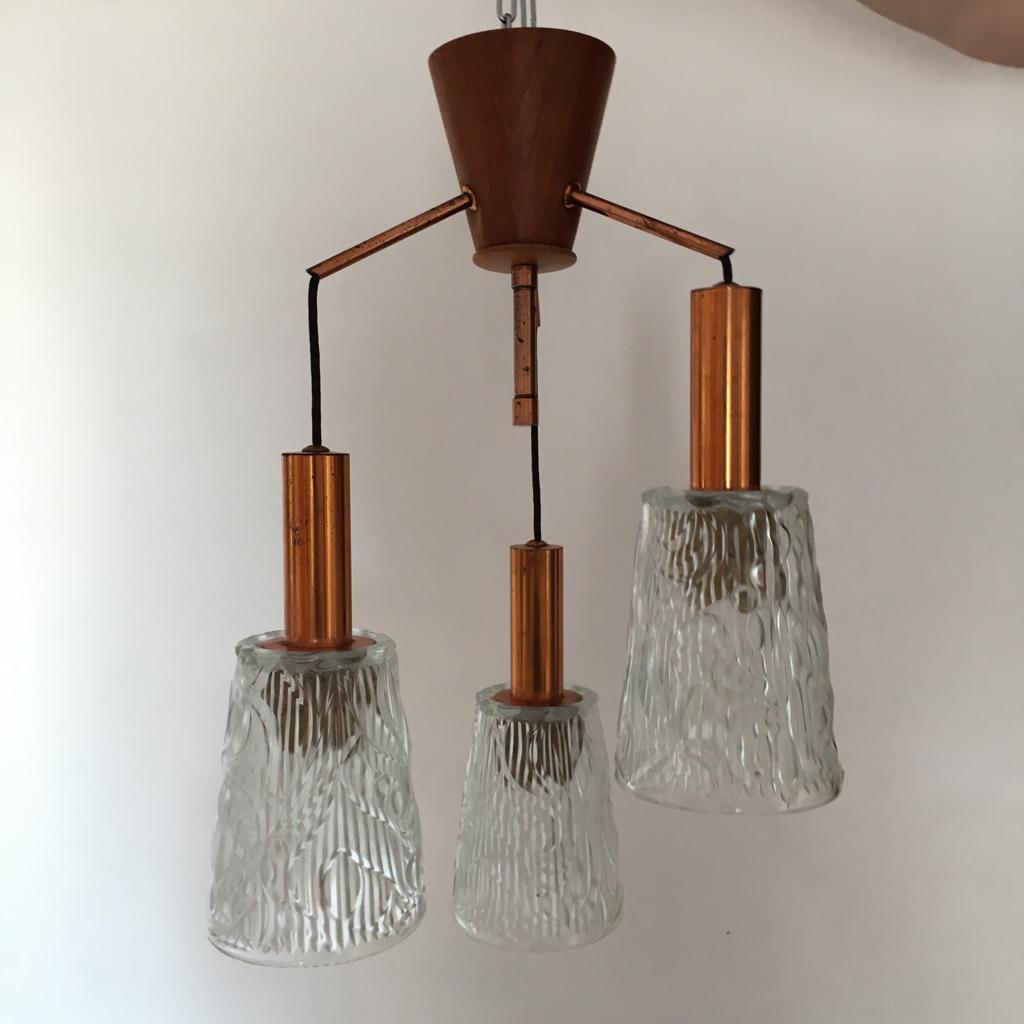 Mid-20th Century Copper Glass Chandelier by Rupert Nikoll For Sale