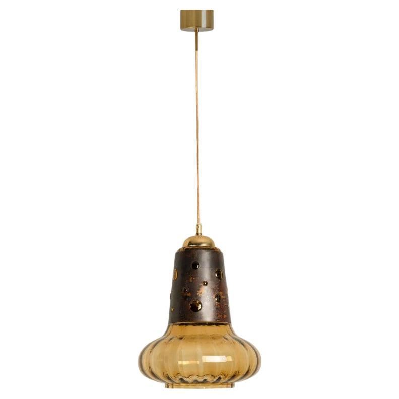 Lampe à suspension en verre cuivré dans le style de Nanny Still McKinney, 1960