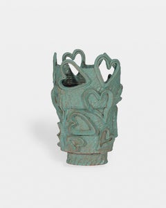 Copper Glazed Ceramic Vase with Pierced Hearts by Sean Gerstley
