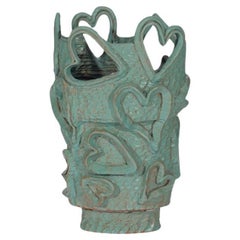 Copper Glazed Ceramic Vase with Pierced Hearts by Sean Gerstley