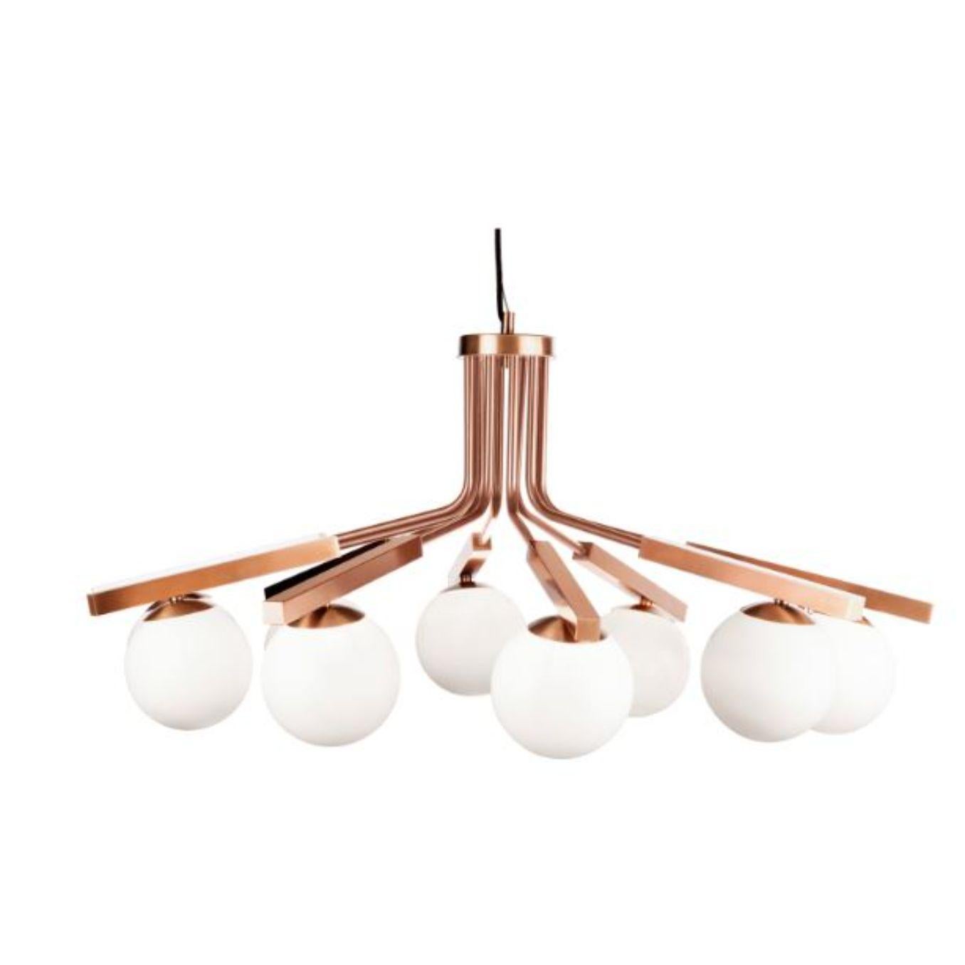 Copper Globe Suspension lamp by Dooq
Dimensions: W 100 x D 100 x H 50 cm
Materials: lacquered metal, polished or brushed metal, copper.
Also available in different colors and materials. 

Information:
230V/50Hz
10 x max. G9
4W
