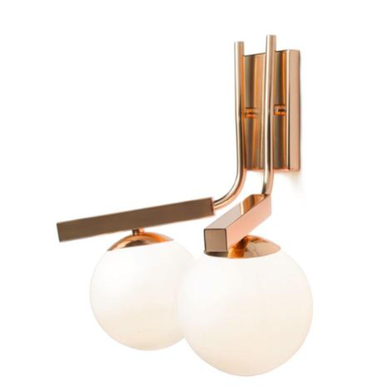 Copper globe wall lamp by Dooq
Dimensions: W 36 x D 33 x H 41 cm
Materials: lacquered metal, polished or brushed metal, copper.
Also available in different colours and materials.

Information:
230V/50Hz
2 x max. G9
4W LED

120V/60Hz
2 x max. G9
4W