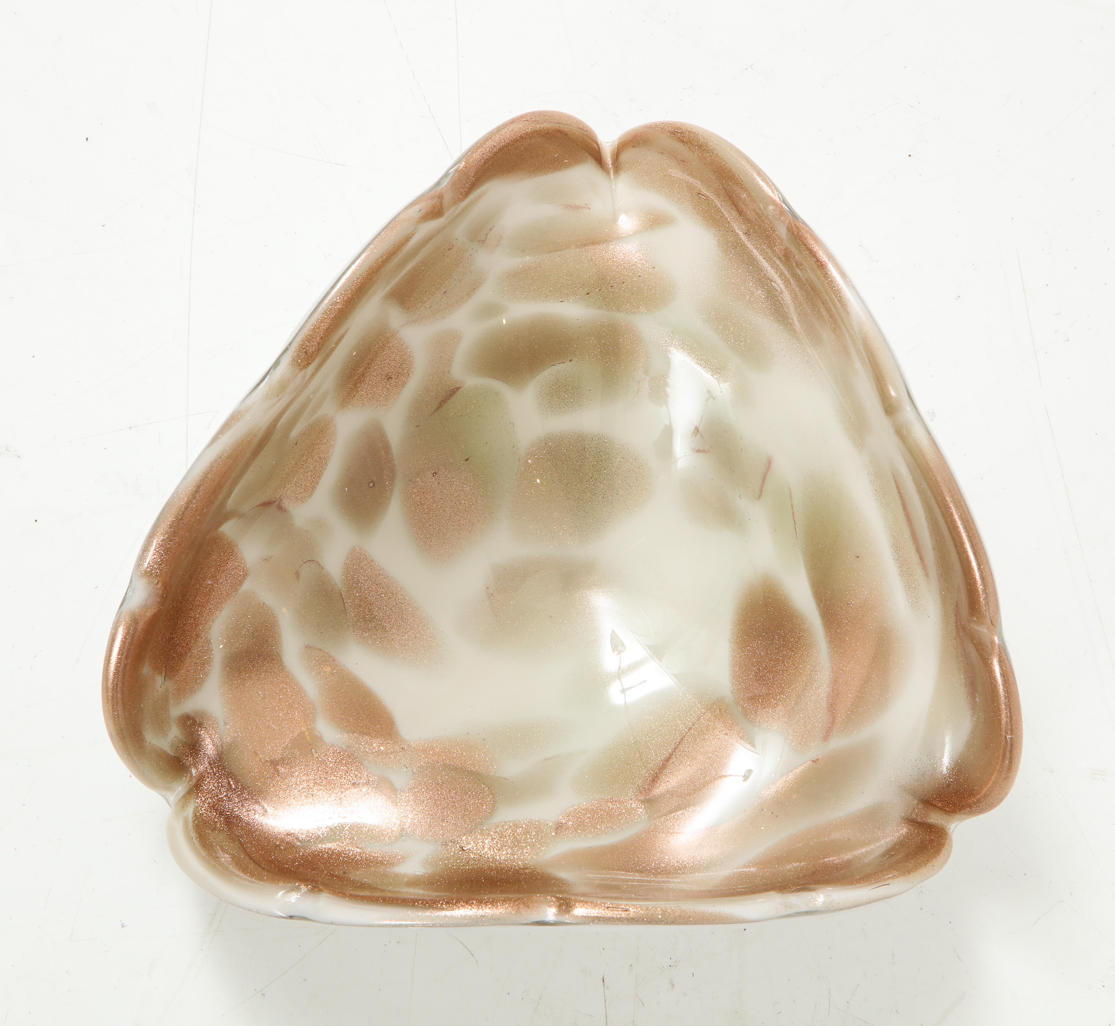 Barbini Copper, Gold, White Murano Art Glass Vide Poche In Excellent Condition For Sale In New York, NY