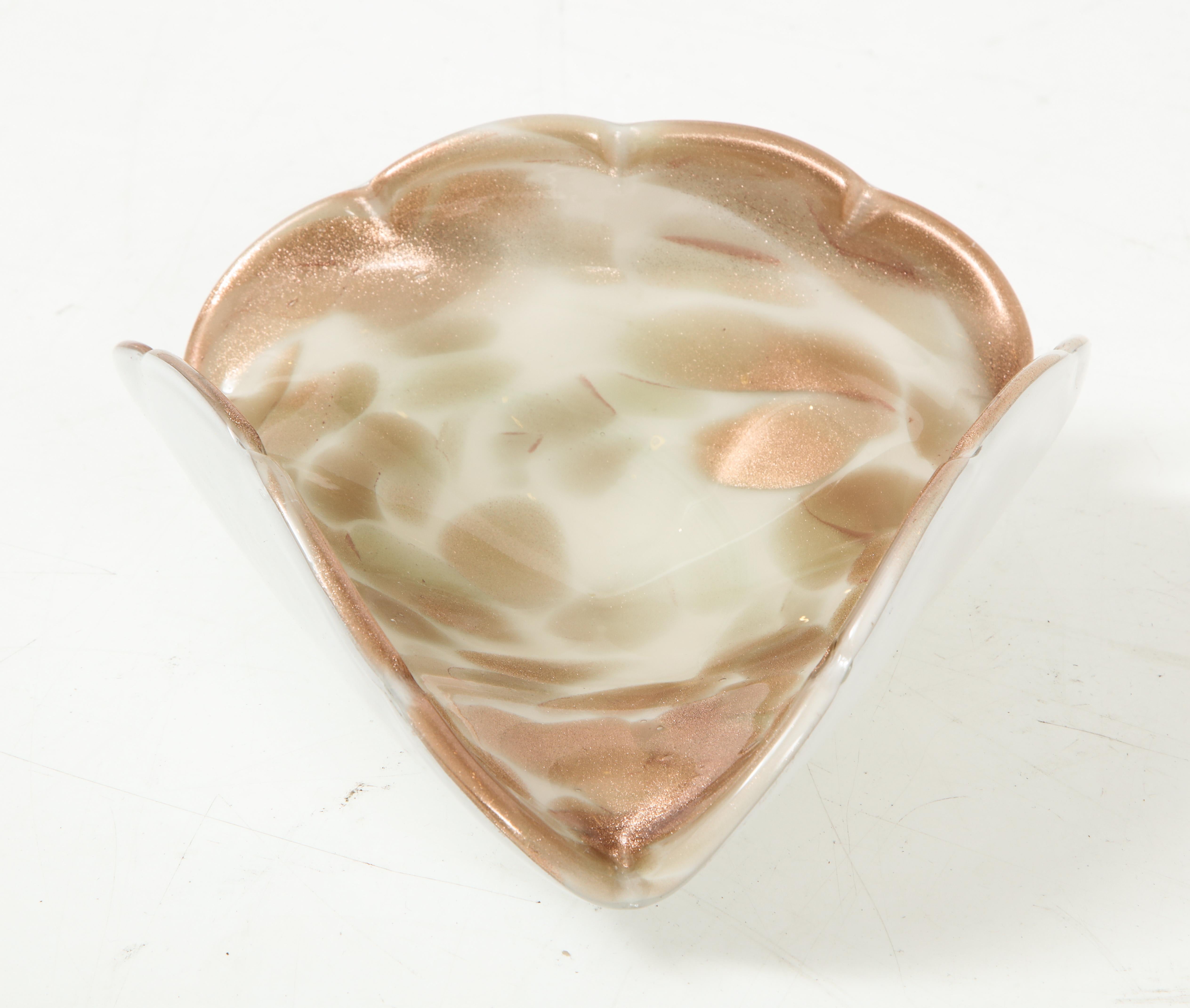 20th Century Barbini Copper, Gold, White Murano Art Glass Vide Poche For Sale