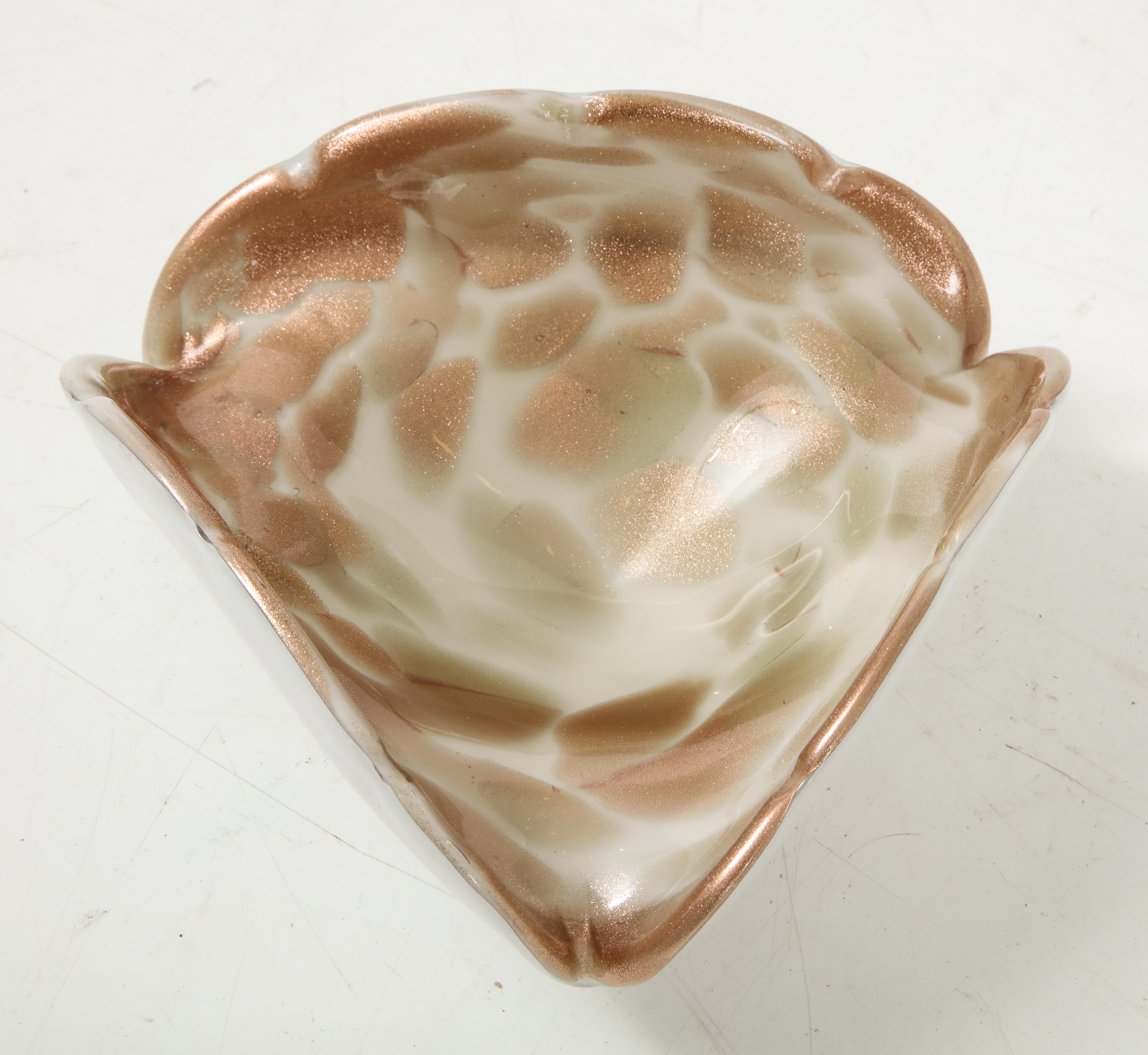 Murano Glass Barbini Copper, Gold, White Murano Art Glass Vide Poche For Sale