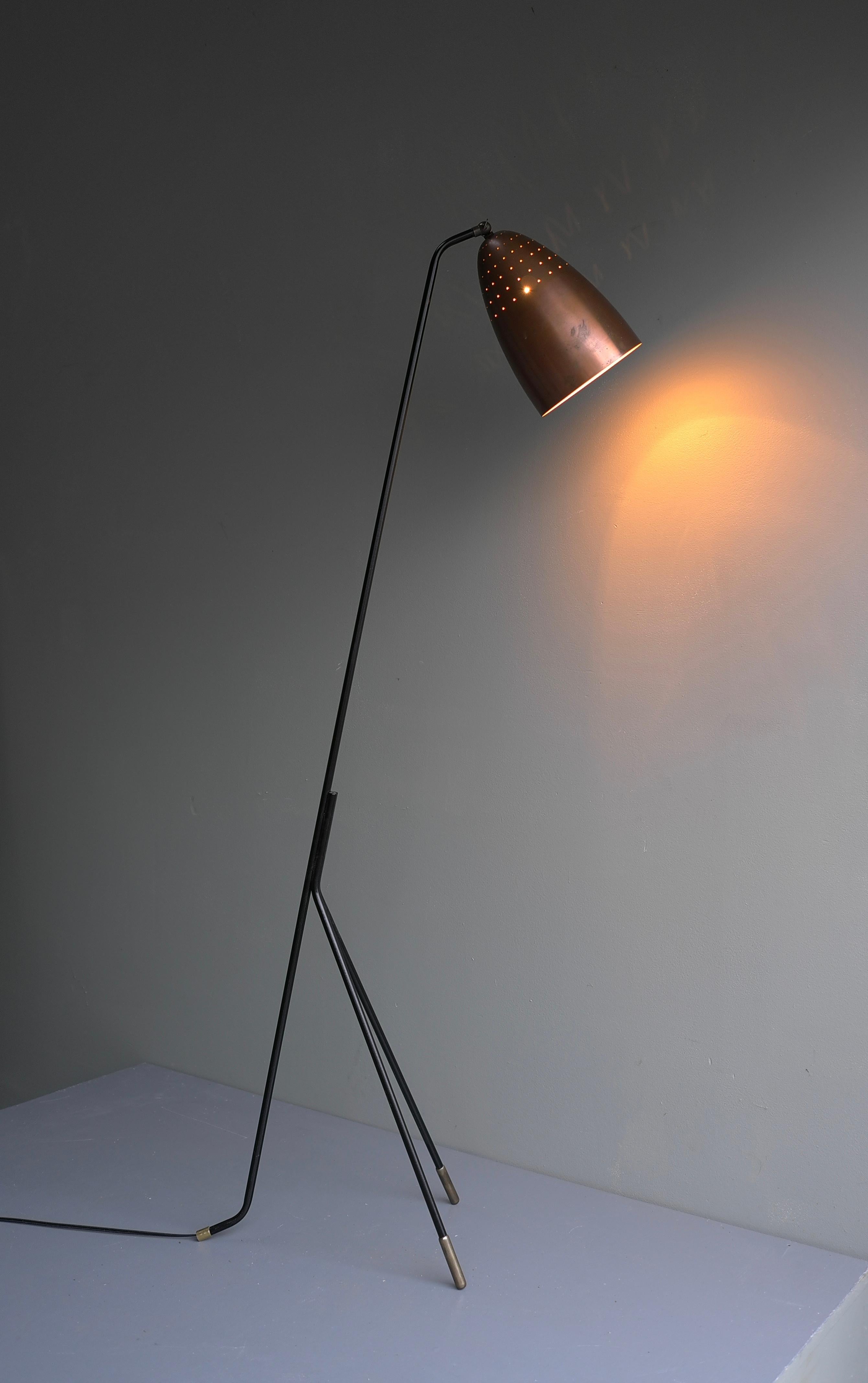 Mid-20th Century Copper Grasshopper Floor Lamp by Svend Aage Holm Sorensen, Denmark, 1950s