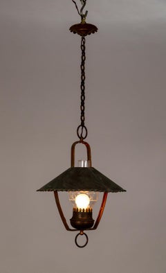 Copper & Green Lantern w/ Hurricane Glass