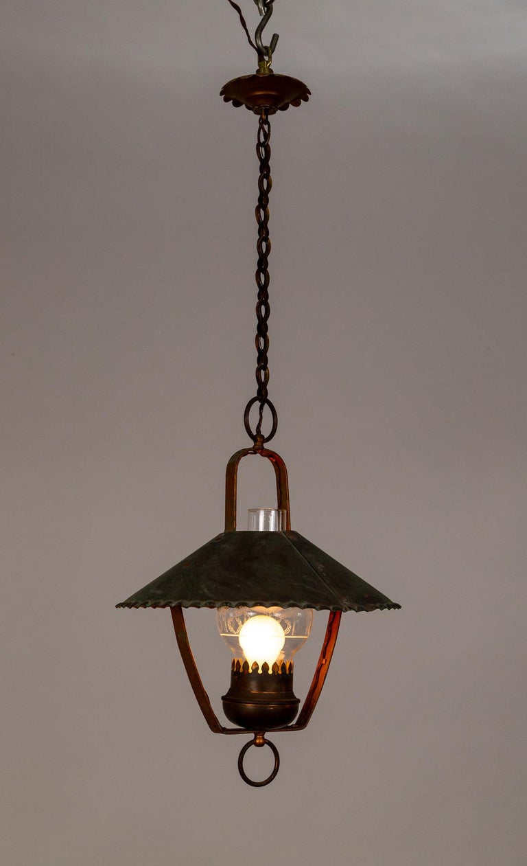 Copper and Green Lantern w/ Hurricane Glass at 1stDibs, image size:768x1261