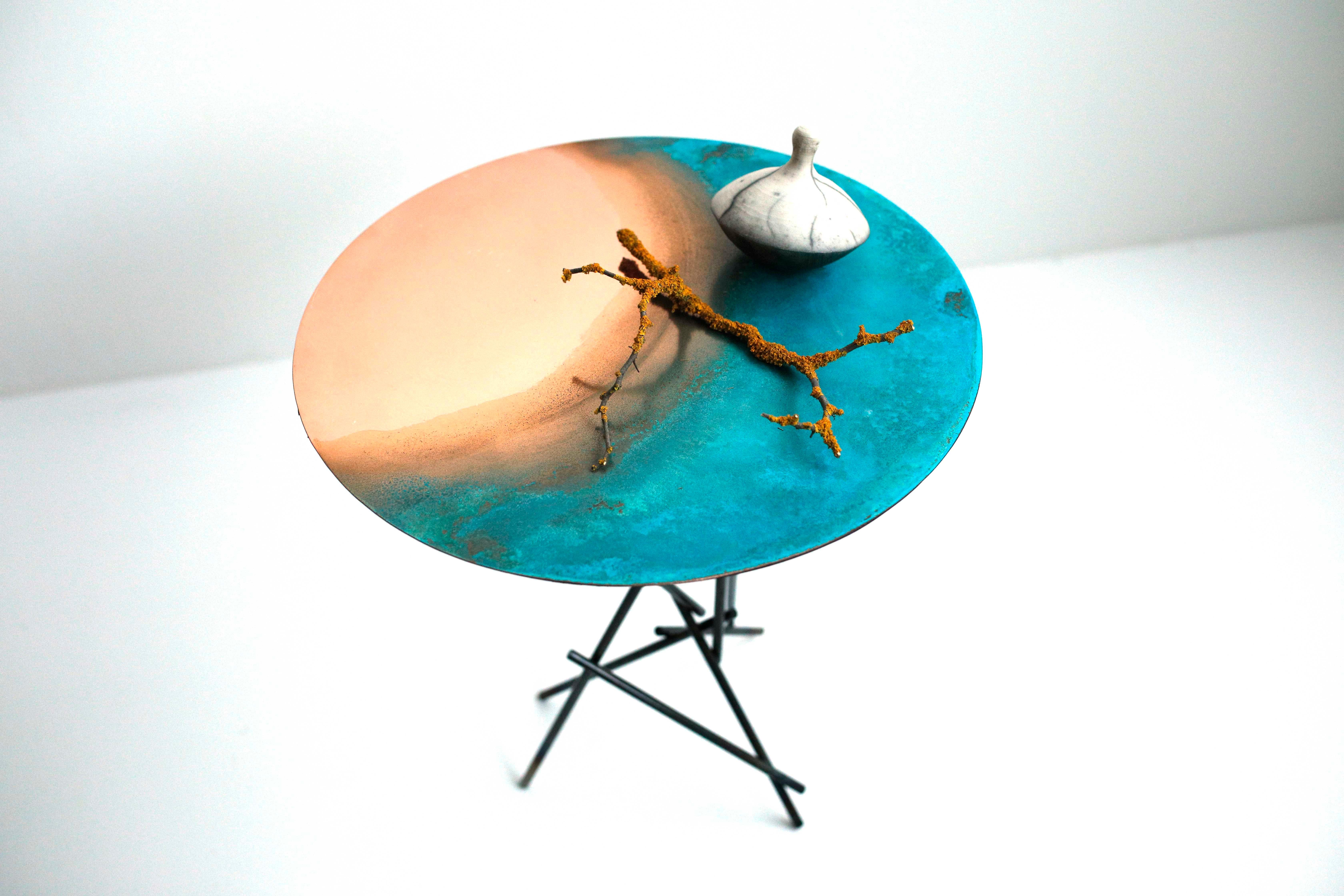 Italian Copper Hand-Sculpted Side Table by Samuel Costantini