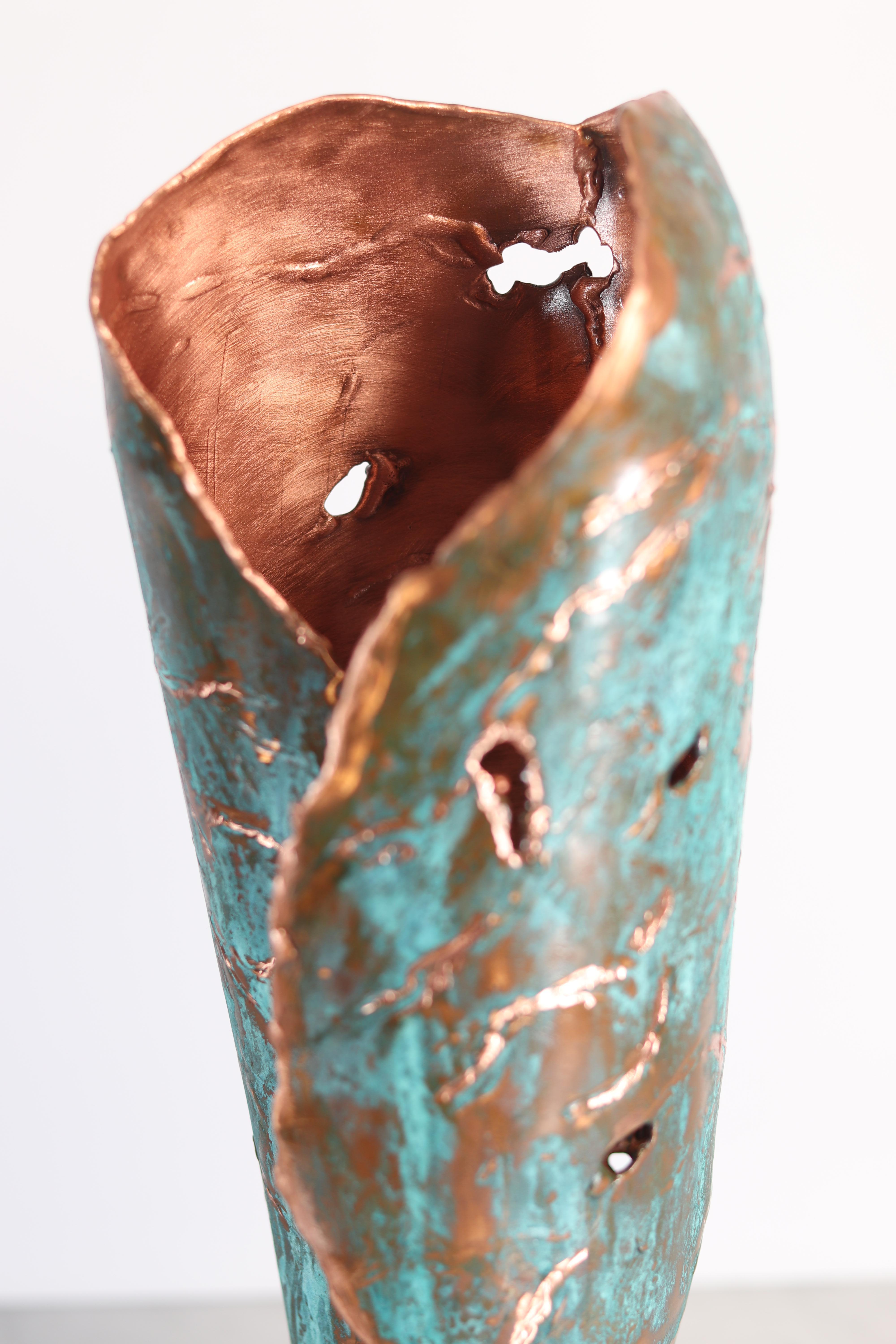 Copper Hand Sculpted Vase by Samuel Costantini For Sale 1