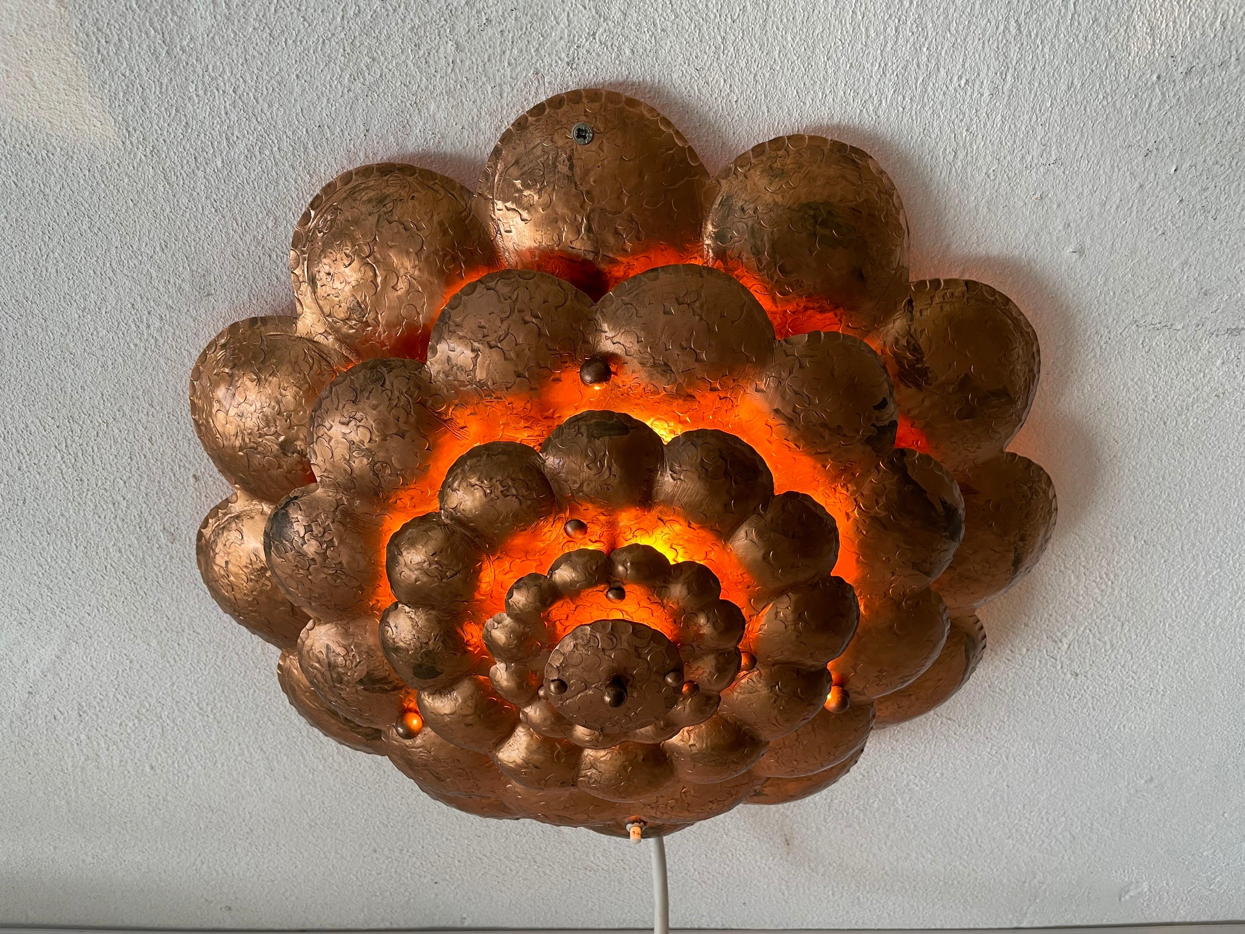 Copper Handcrafted Flower Shaped Single Sconce Flush Mount Ceiling, 1950 Germany For Sale 6