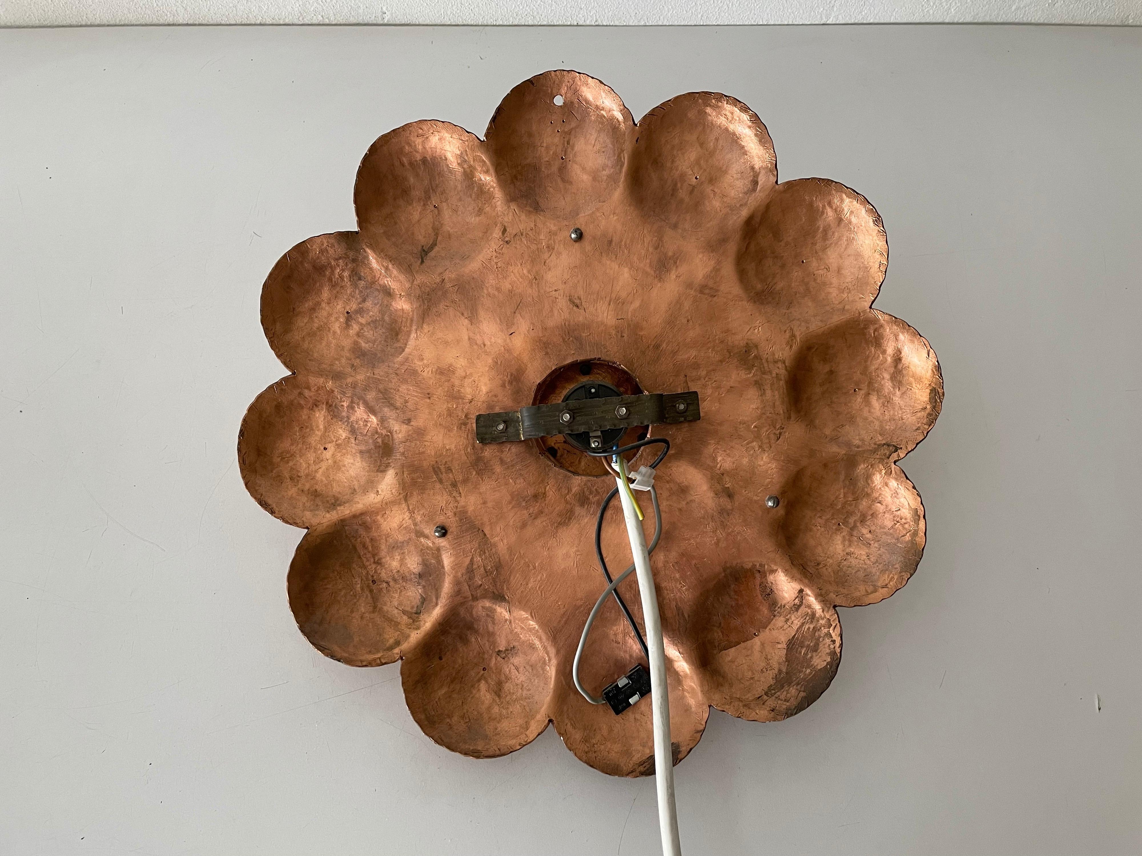 Copper Handcrafted Flower Shaped Single Sconce Flush Mount Ceiling, 1950 Germany For Sale 12