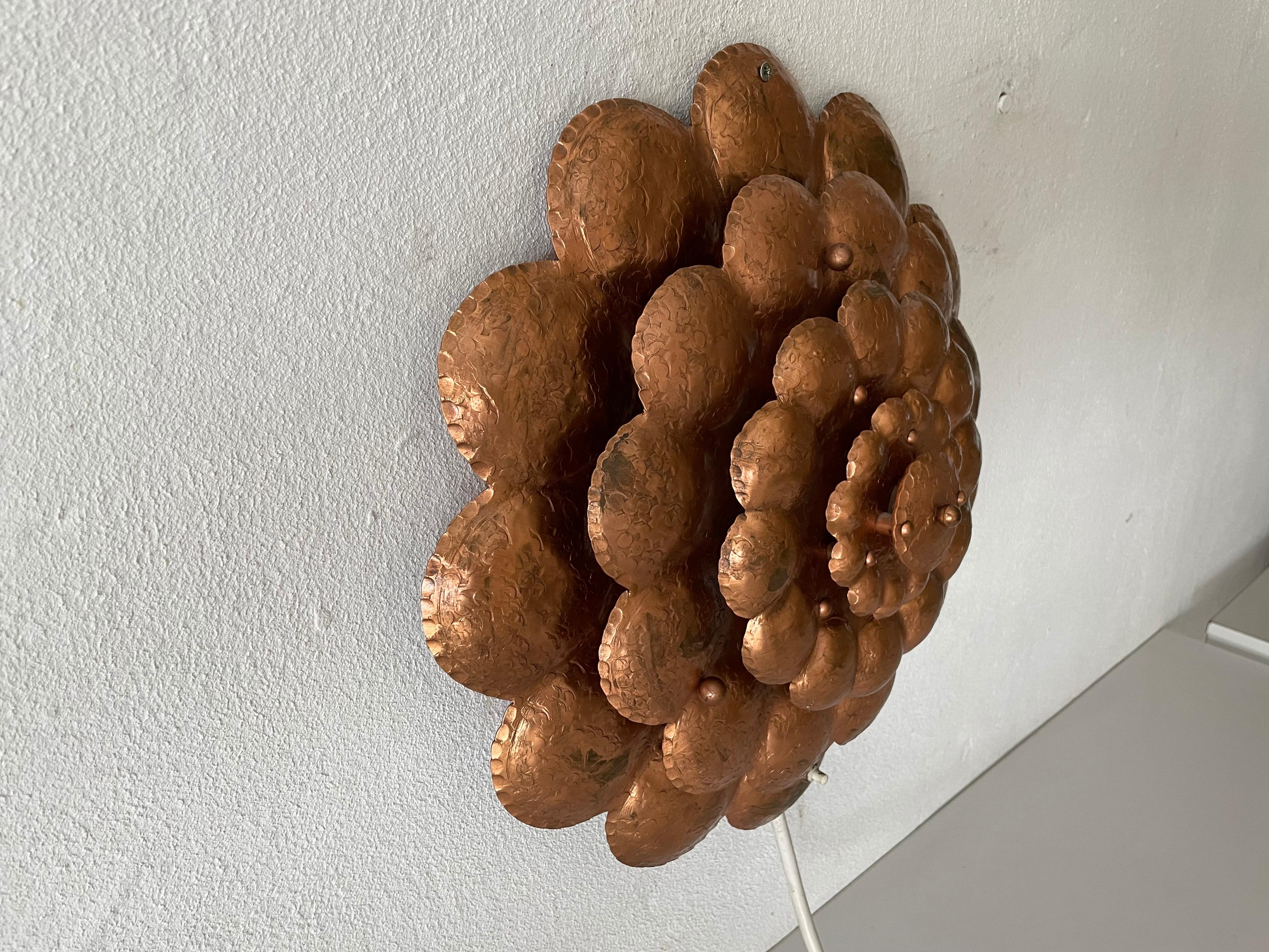 Copper Handcrafted Flower Shaped Single Sconce Flush Mount Ceiling, 1950 Germany For Sale 13