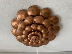Copper Handcrafted Flower Shaped Single Sconce Flush Mount Ceiling, 1950 Germany
