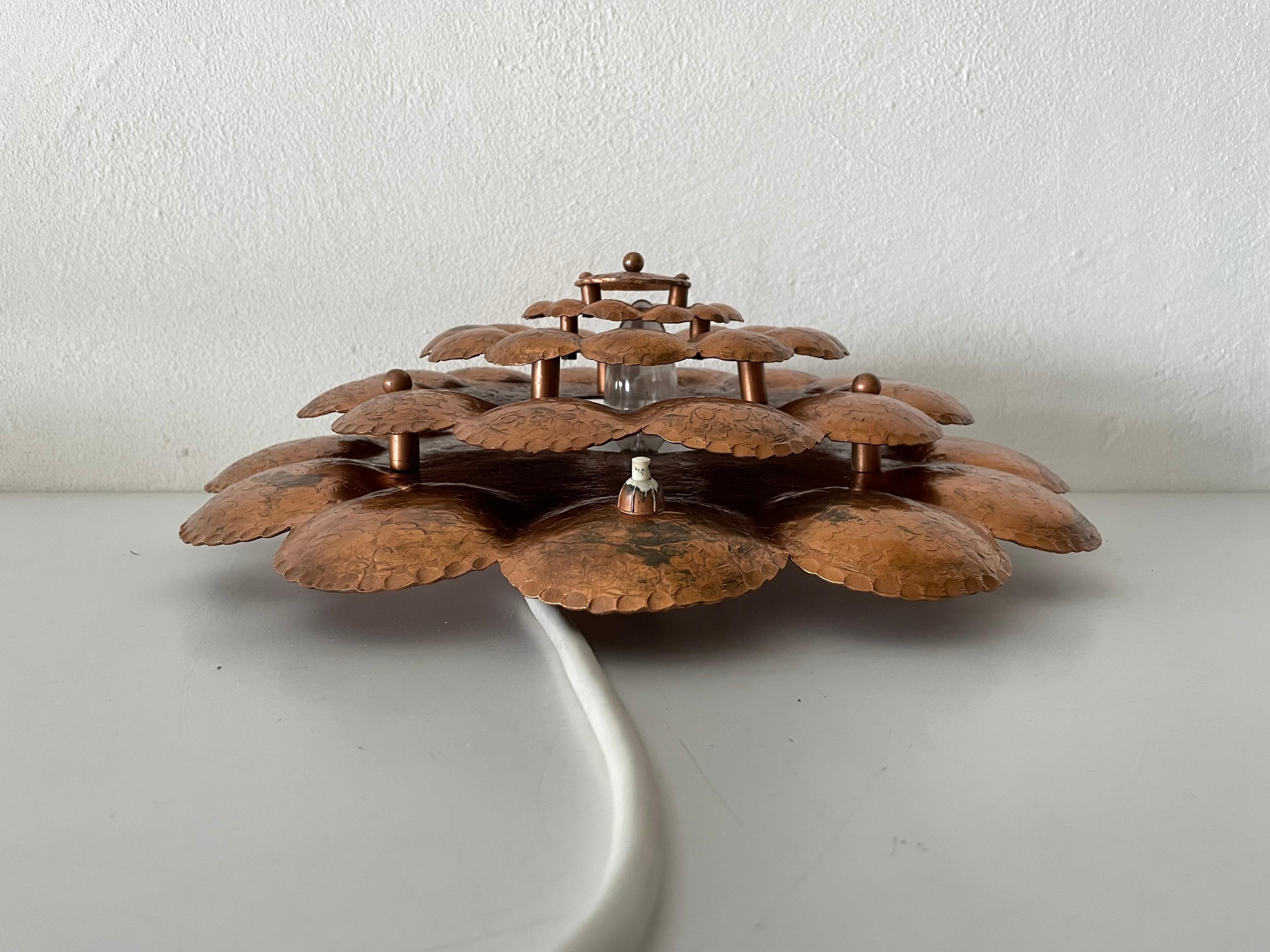 Mid-20th Century Copper Handcrafted Flower Shaped Single Sconce Flush Mount Ceiling, 1950 Germany For Sale