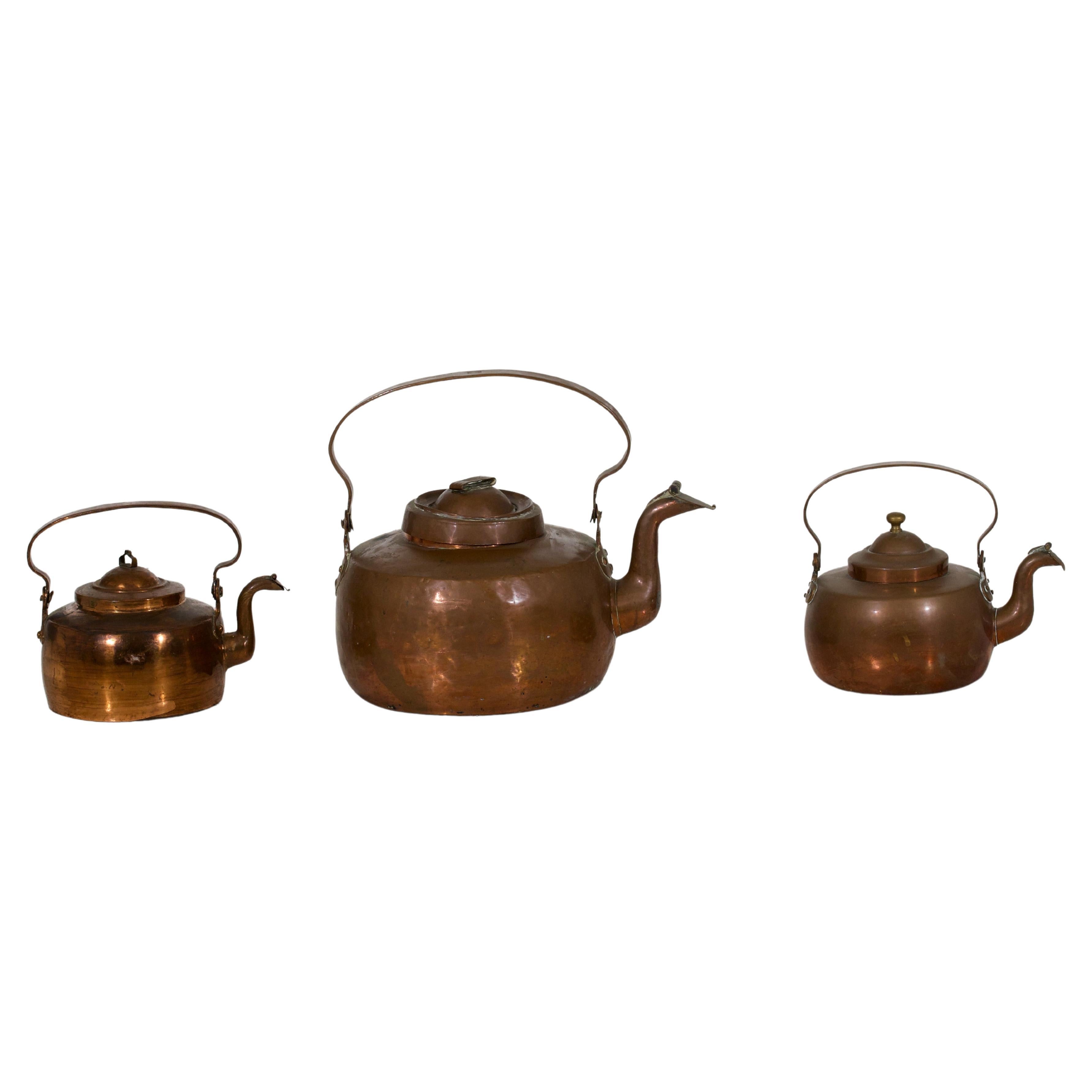 Copper Handmade Kettles, circa 1750-1770 For Sale