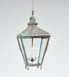 Copper Hanging Lantern with Scalloped Finial