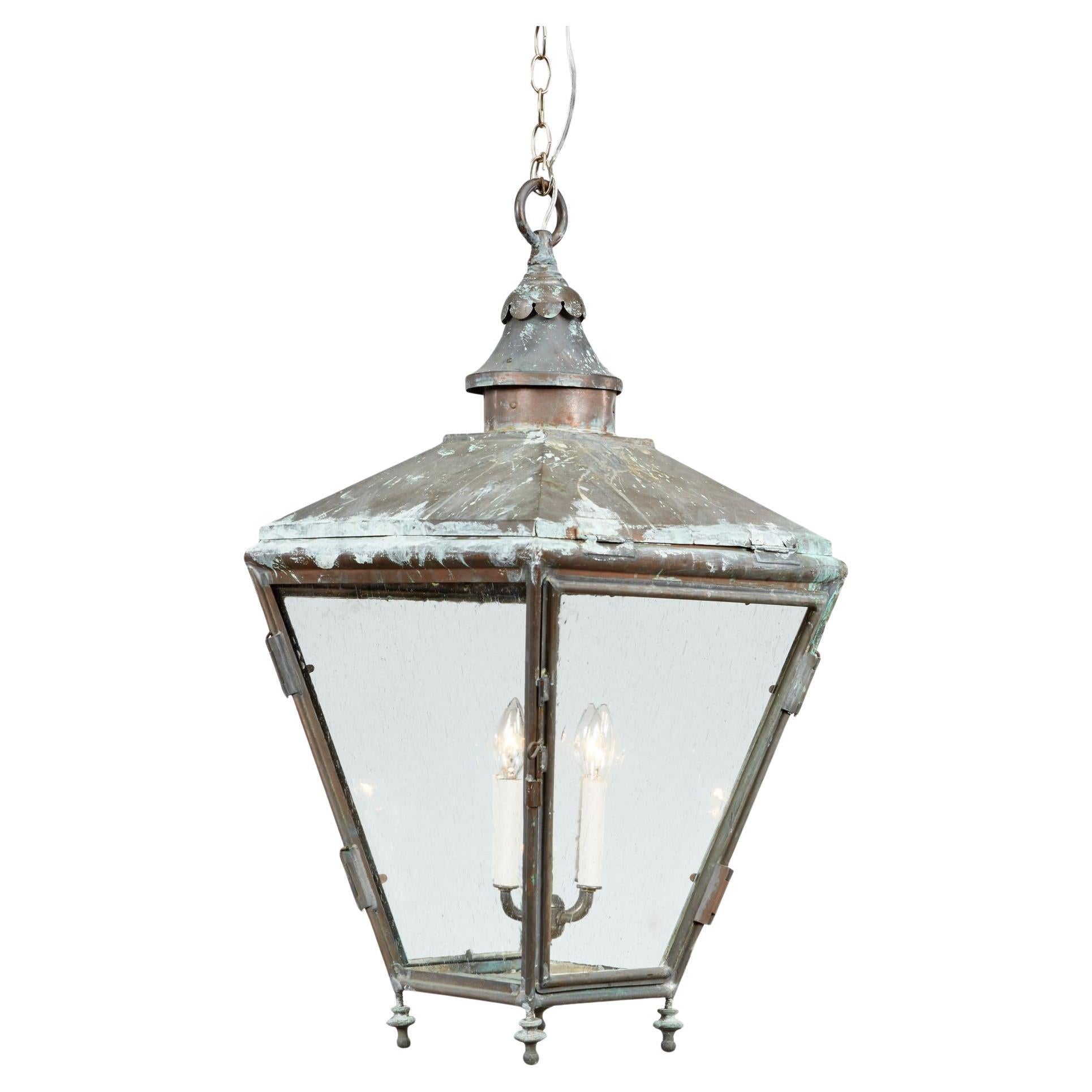 Copper Hanging Lantern with Scalloped Finial