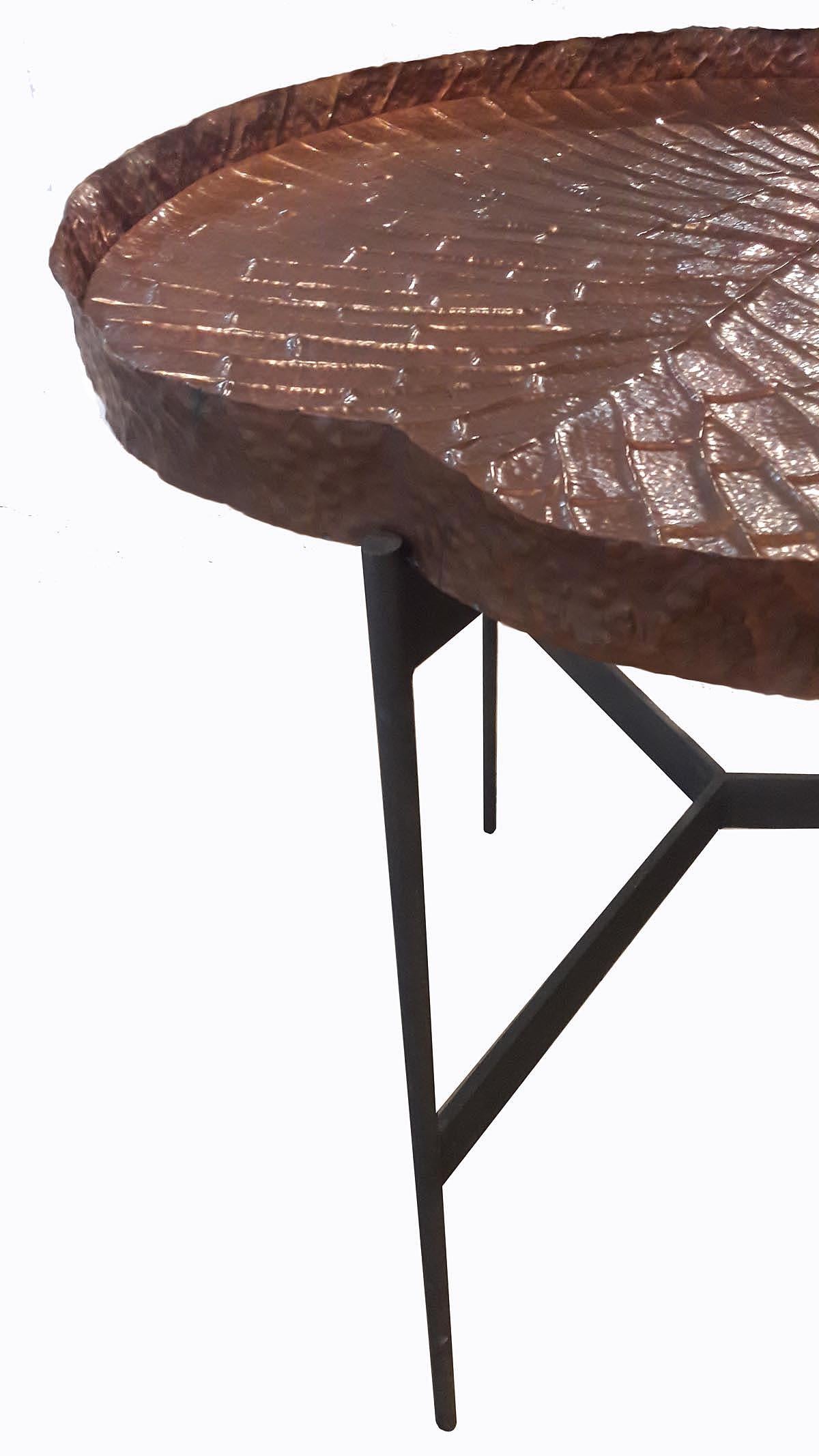 Organic Modern  Hammered Copper High Tray Table For Sale