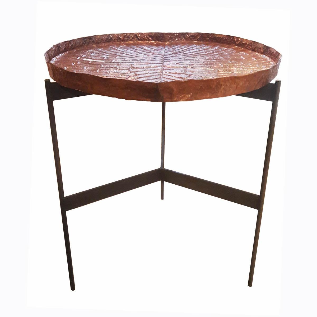 Indonesian  Hammered Copper High Tray Table For Sale