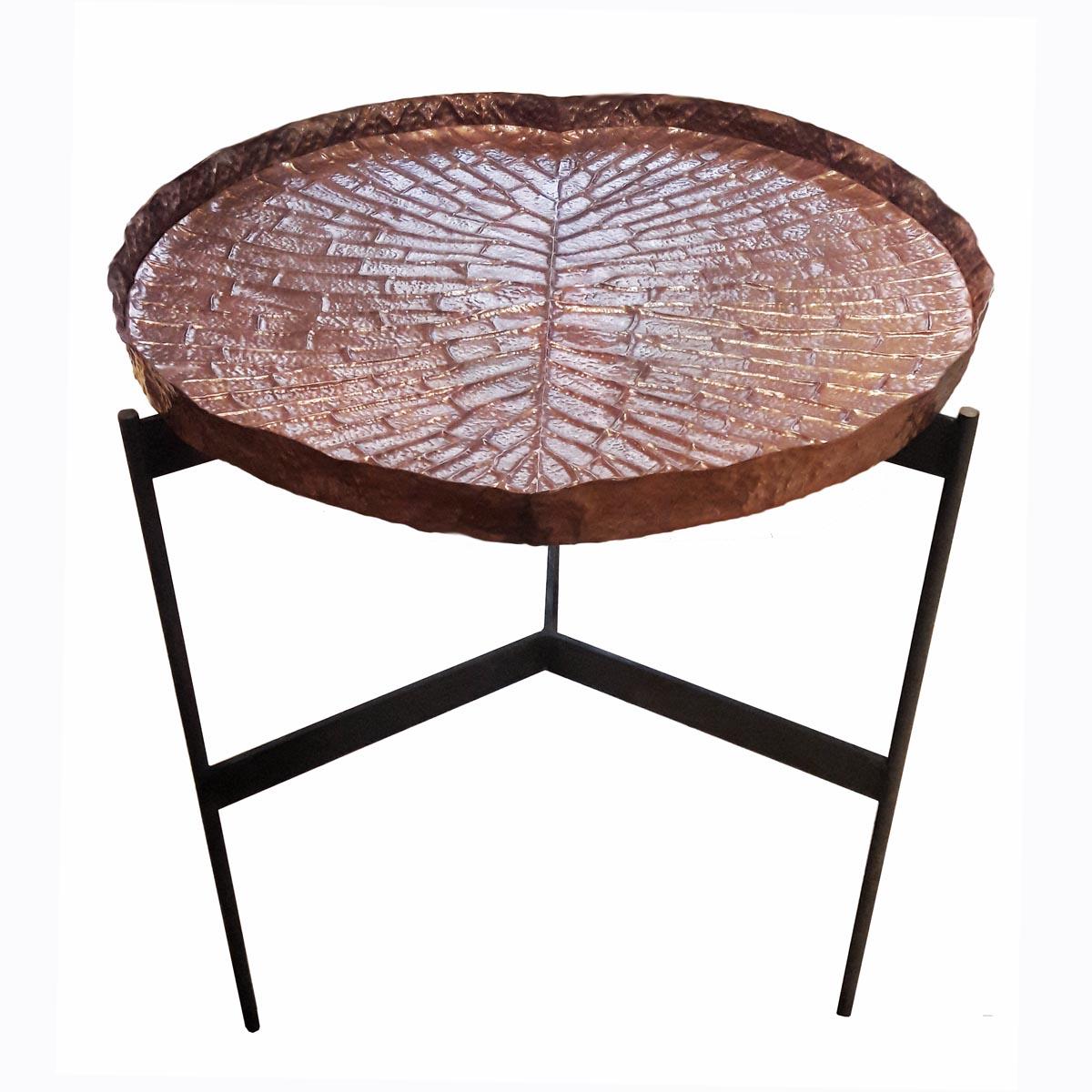  Hammered Copper High Tray Table For Sale