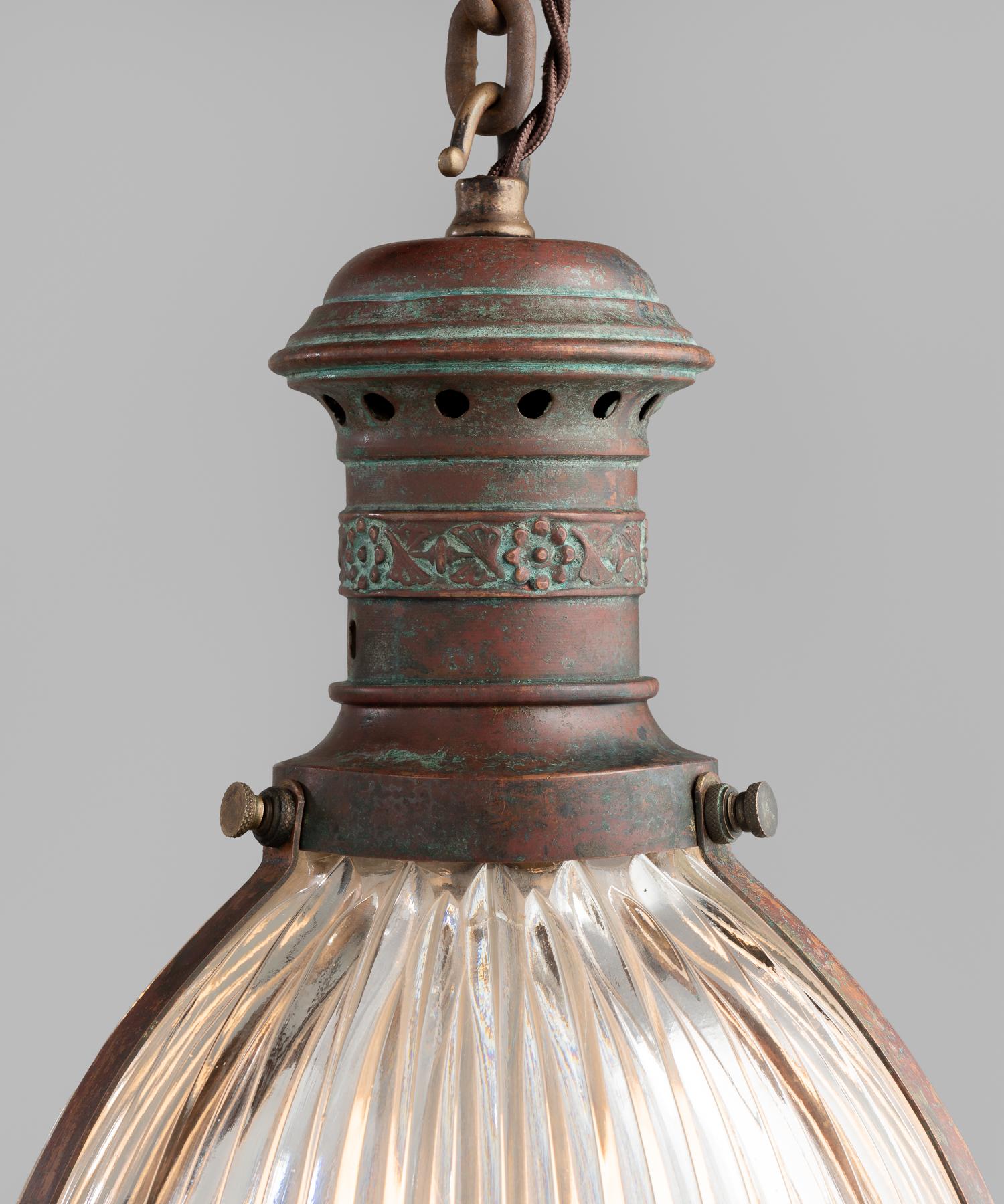 Copper Holophane Pendant, circa 1920 3