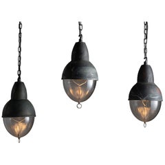 Copper Holophane Pendants, France circa 1930