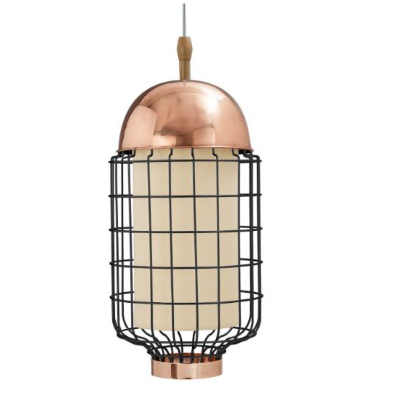Modern Copper Ivory Magnolia II Suspension Lamp with Copper Ring by Dooq For Sale