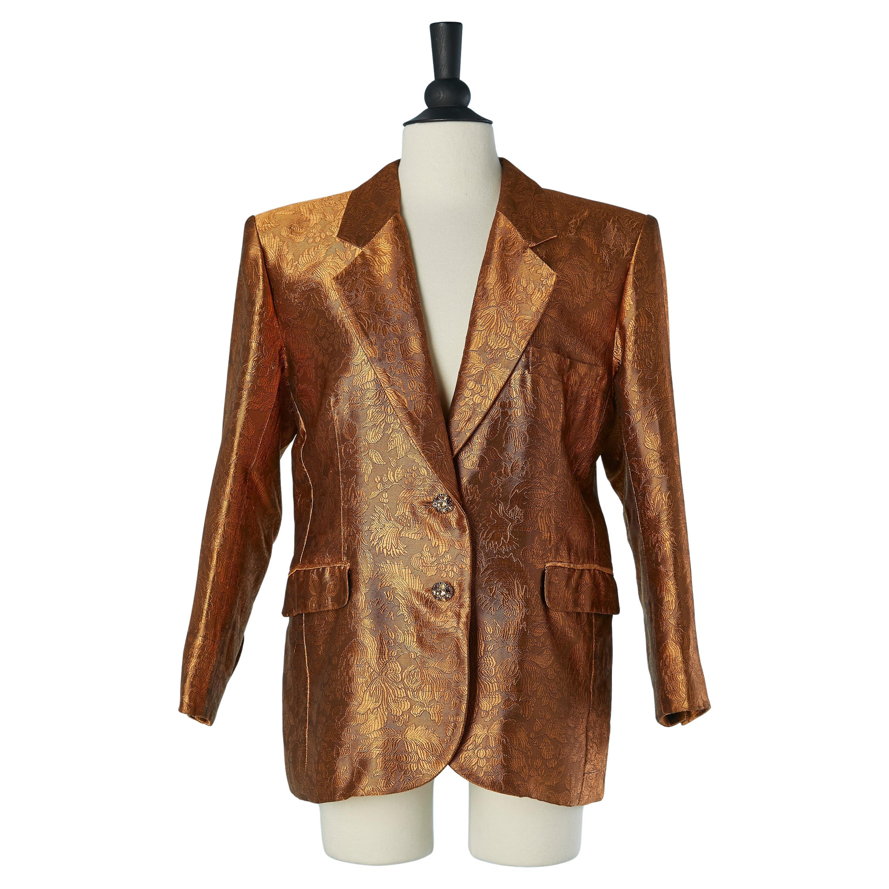 Copper jacquard single breasted jacket with jewellery buttons YSL Rive Gauche