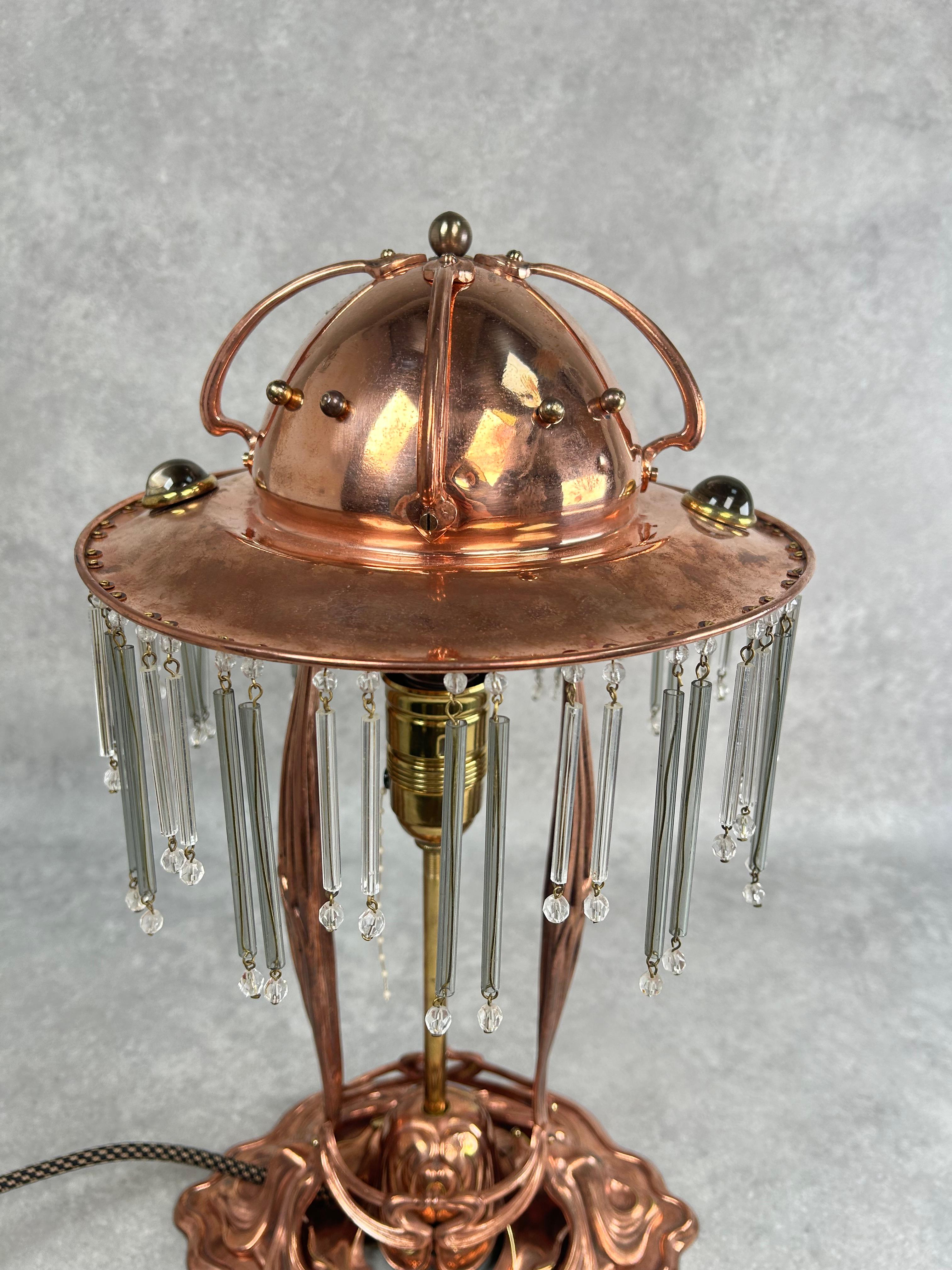 Austrian Copper jugendstil table lamp For Sale