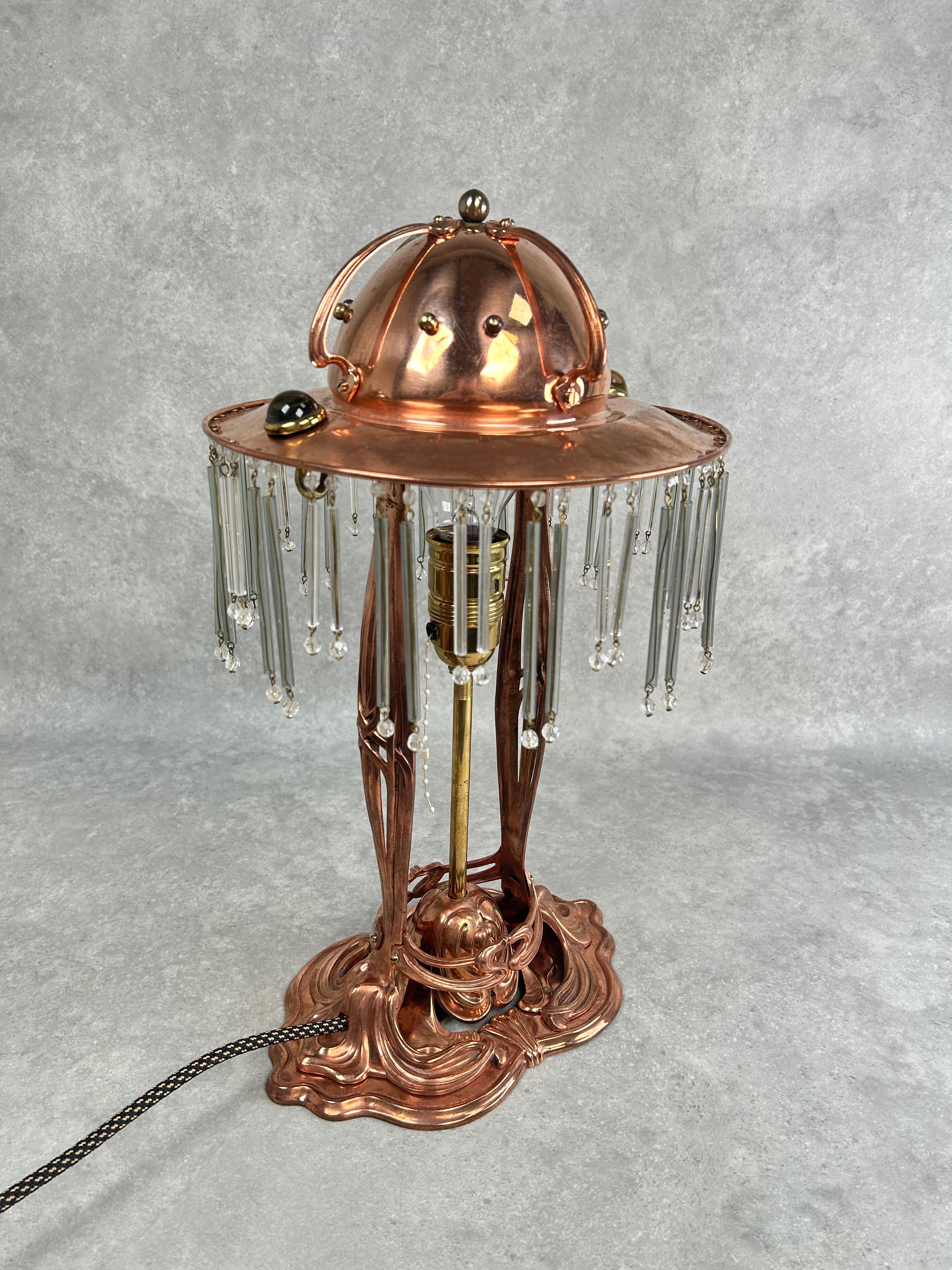 Early 20th Century Copper jugendstil table lamp For Sale