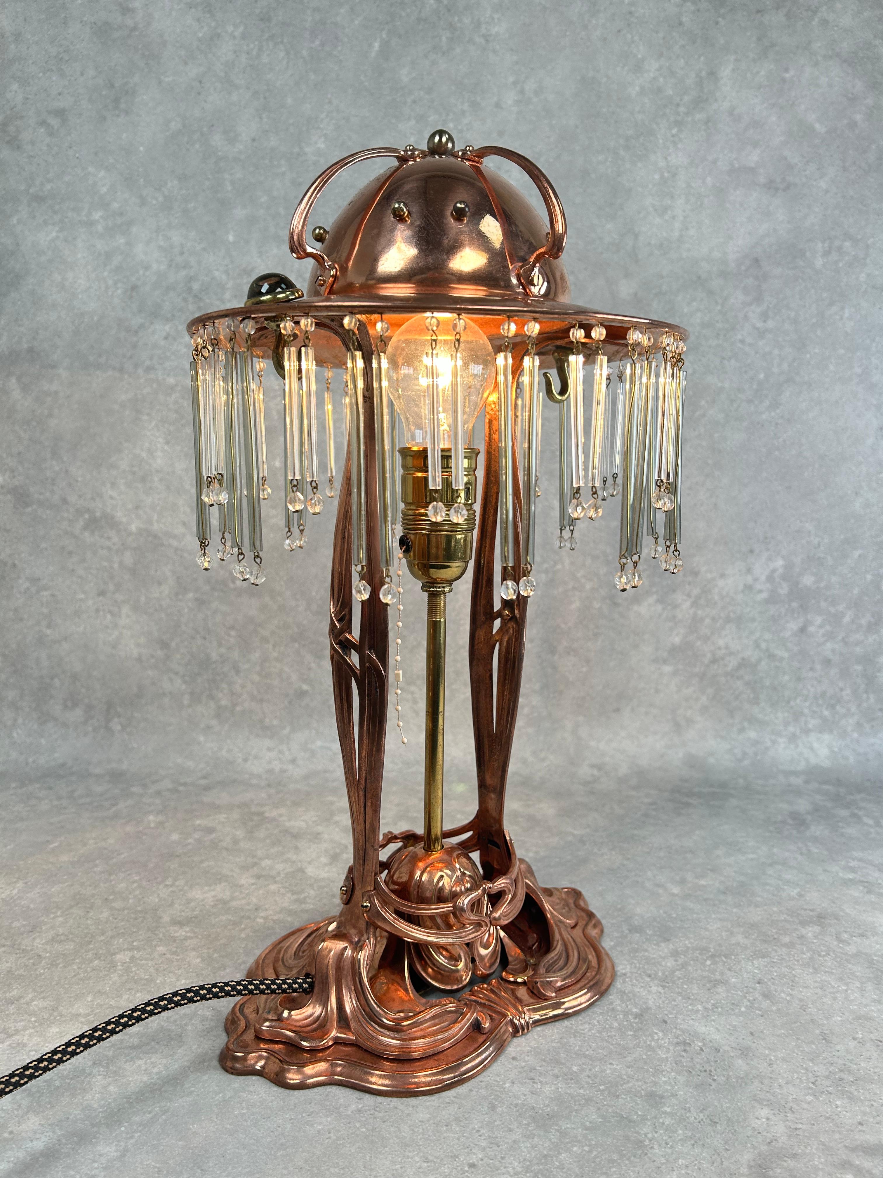 Brass Copper jugendstil table lamp For Sale