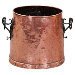 Antique Copper Kindling Bucket with Blackened Iron Handles