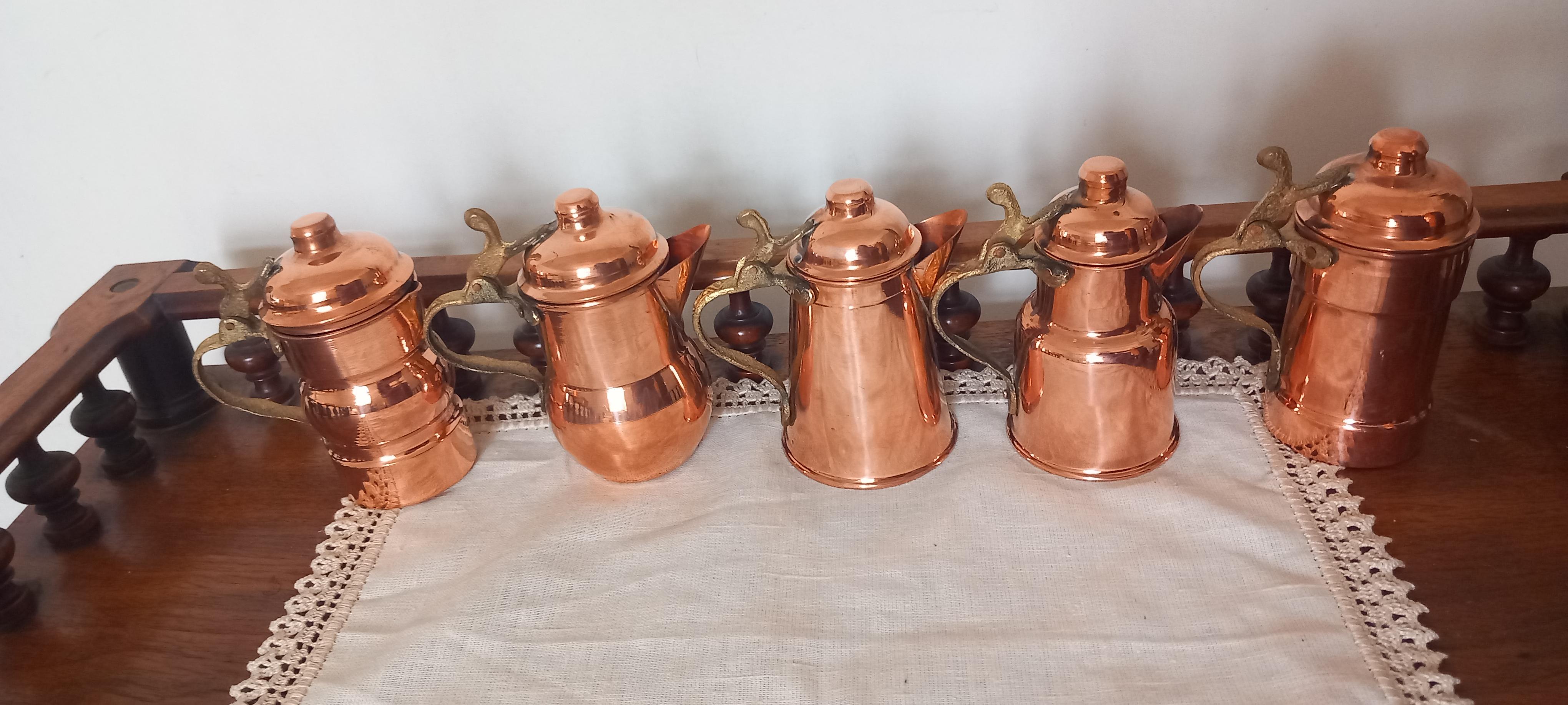  Copper Kitchen Decoration Vintage Coffee Pots Lot of 5 Diferent Design For Sale 6