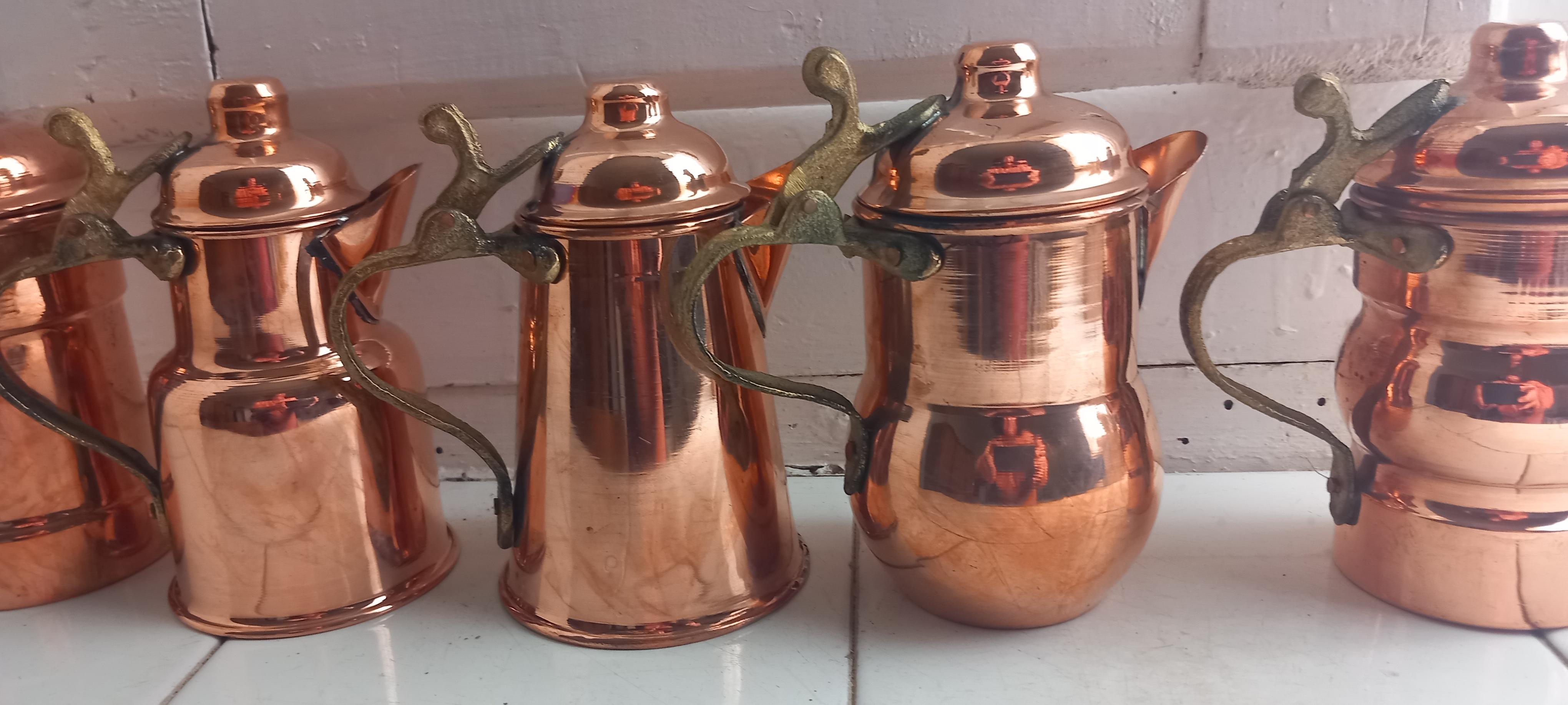  Copper Kitchen Decoration Vintage Coffee Pots Lot of 5 Diferent Design For Sale 7