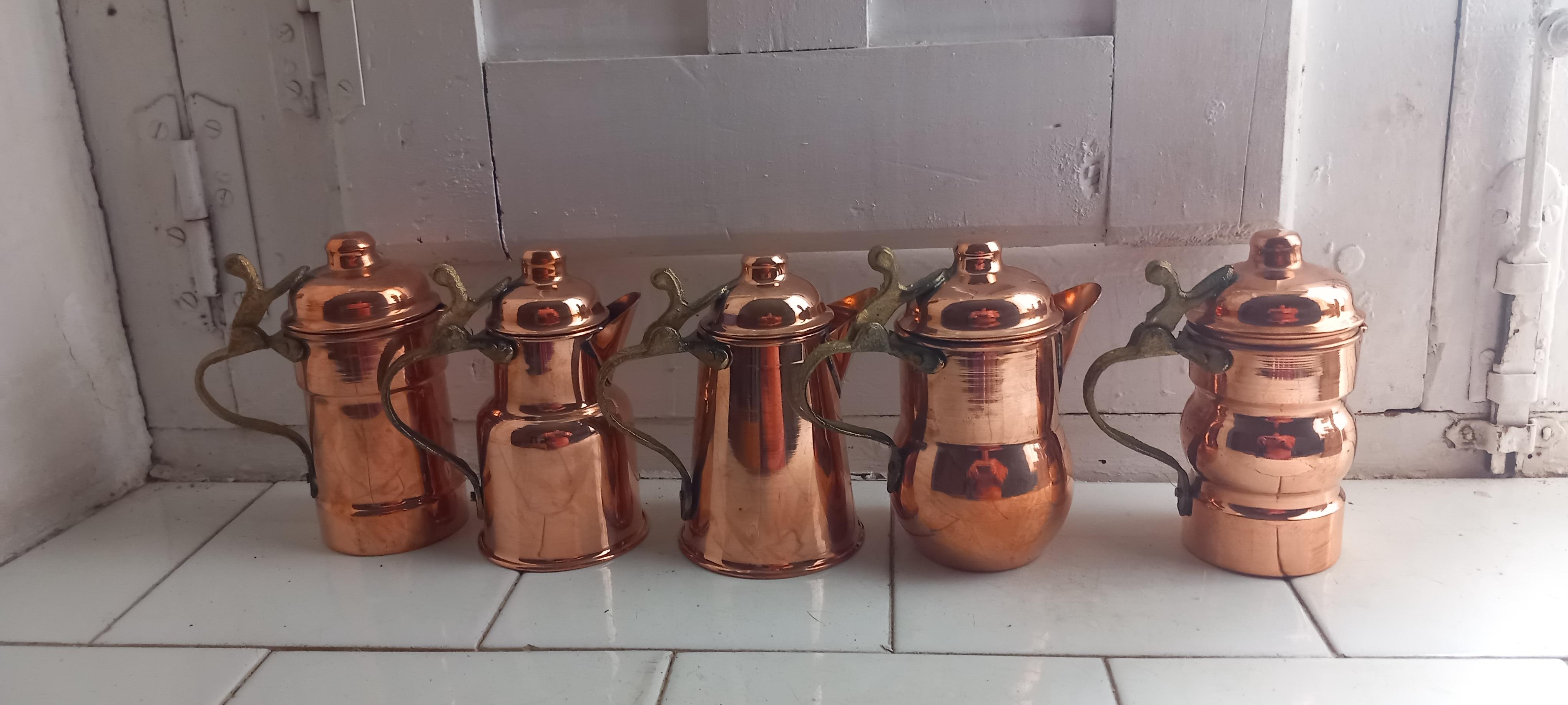  Copper Kitchen Decoration Vintage Coffee Pots Lot of 5 Diferent Design For Sale 8