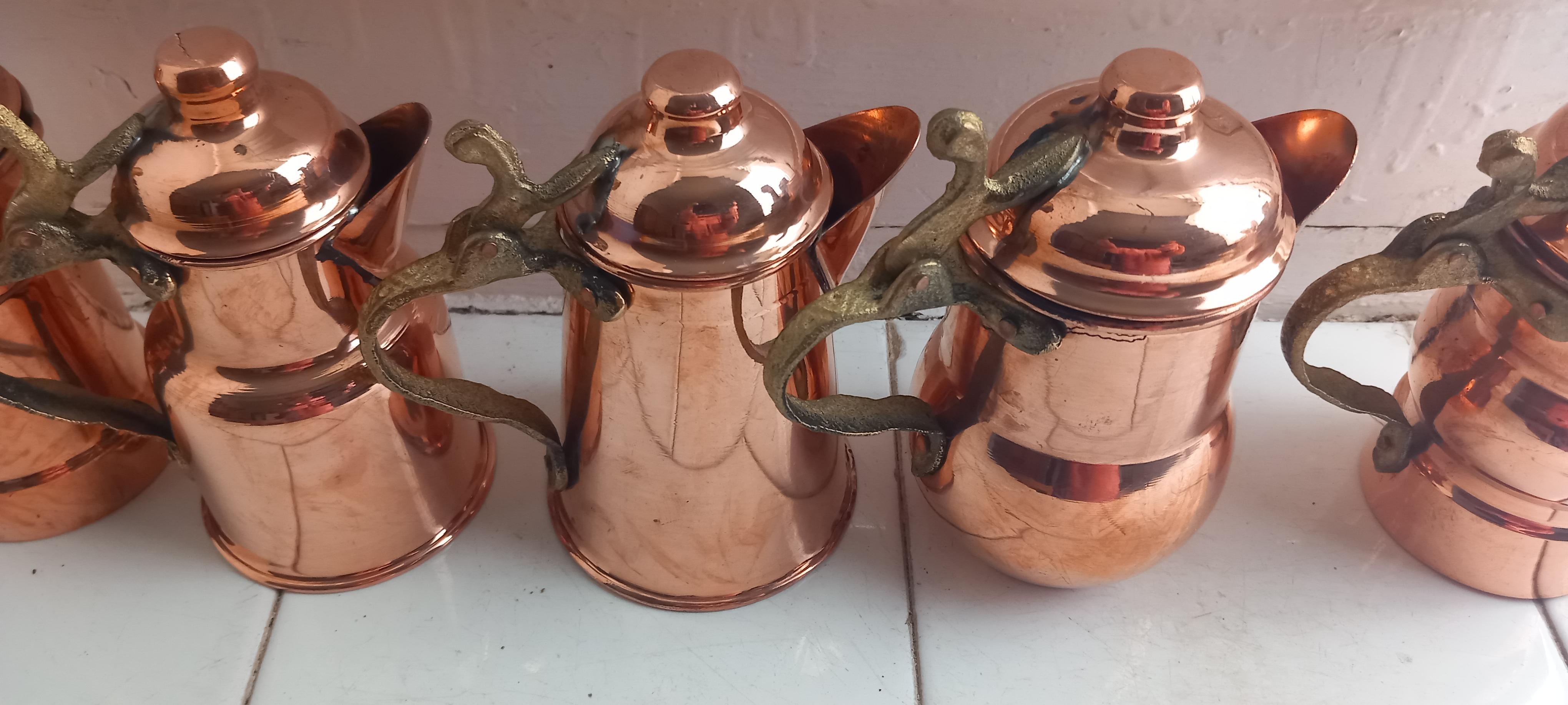  Copper Kitchen Decoration Vintage Coffee Pots Lot of 5 Diferent Design For Sale 9