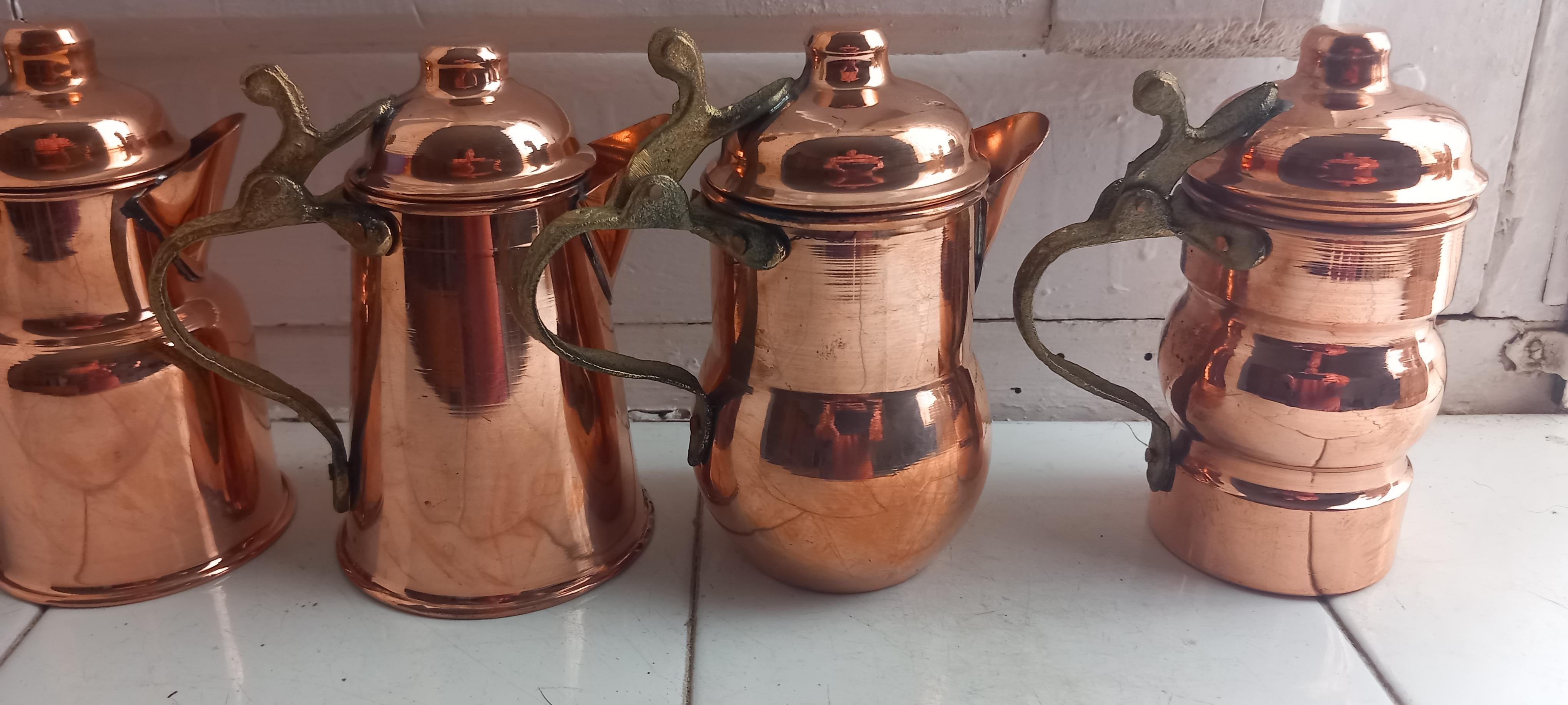  Copper Kitchen Decoration Vintage Coffee Pots Lot of 5 Diferent Design For Sale 10