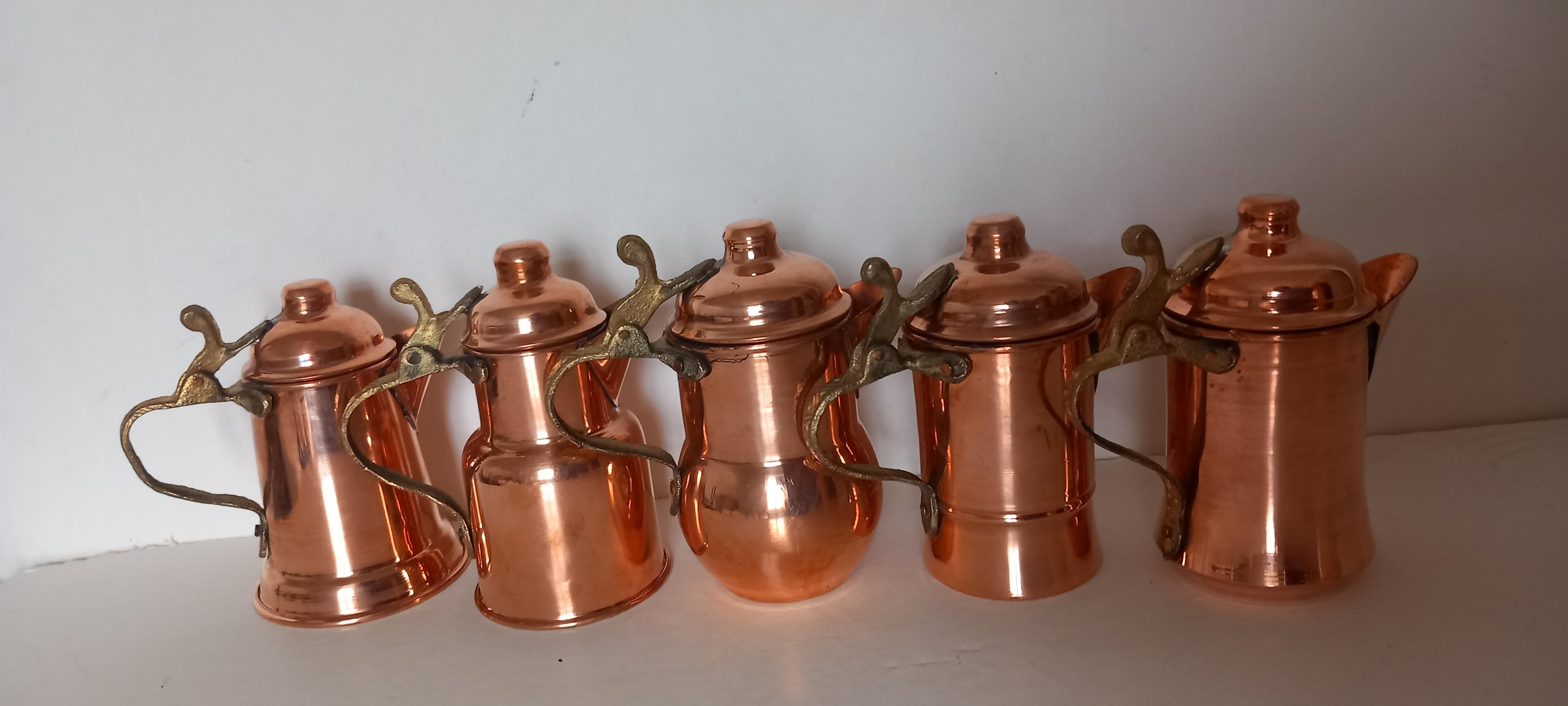  Copper Kitchen Decoration Vintage Coffee Pots Lot of 5 Diferent Design For Sale 11