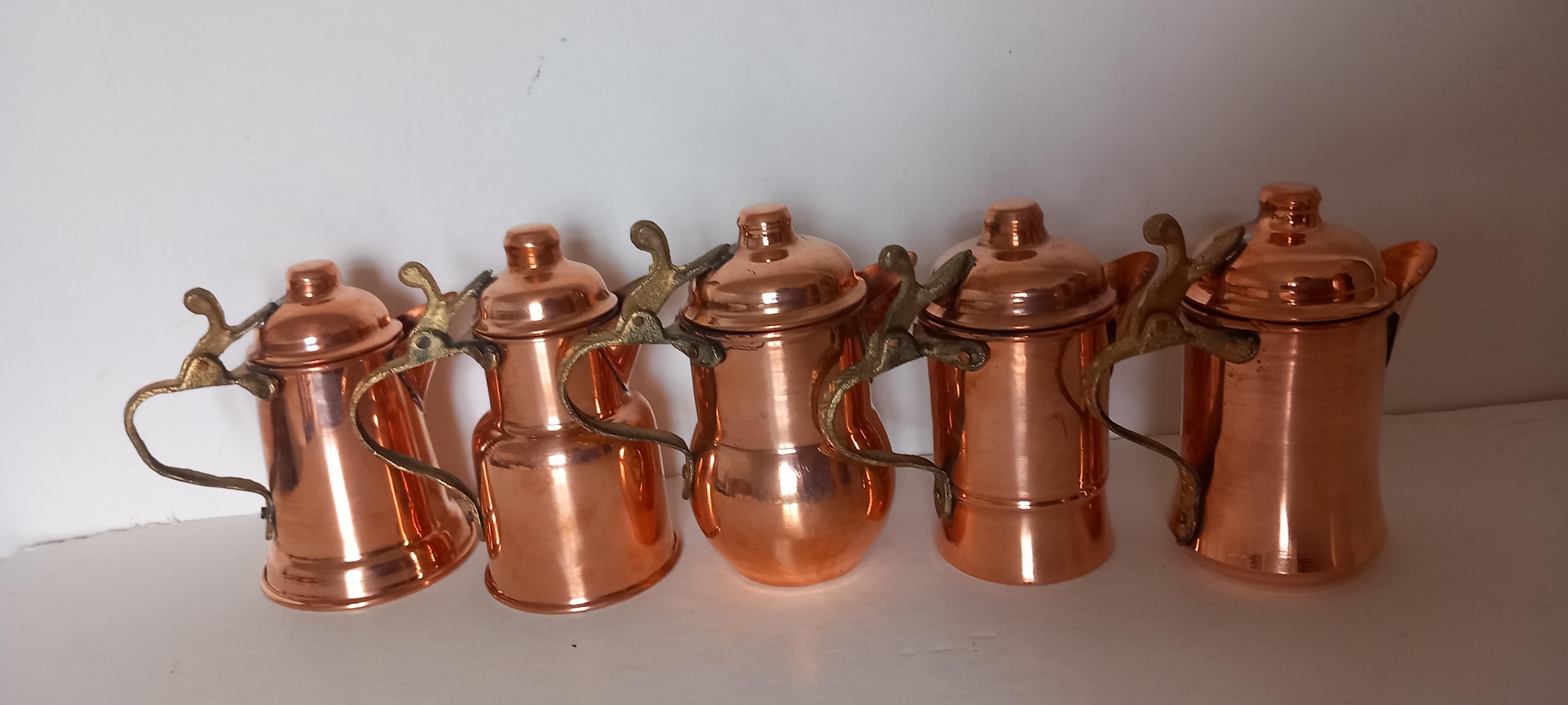  Copper Kitchen Decoration Vintage Coffee Pots Lot of 5 Diferent Design For Sale 12