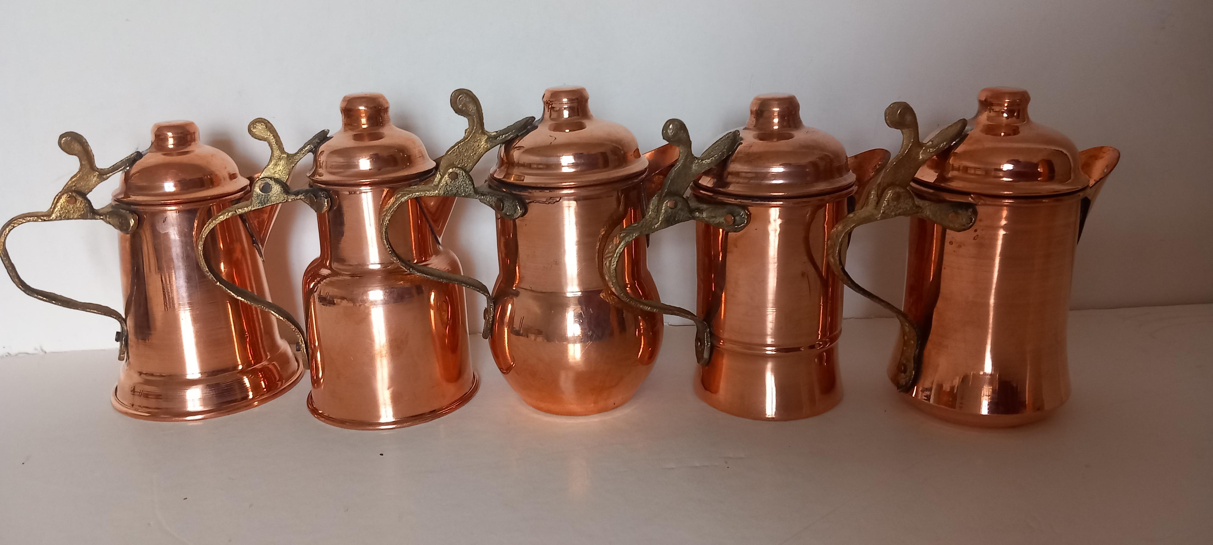  Copper Kitchen Decoration Vintage Coffee Pots Lot of 5 Diferent Design For Sale 13