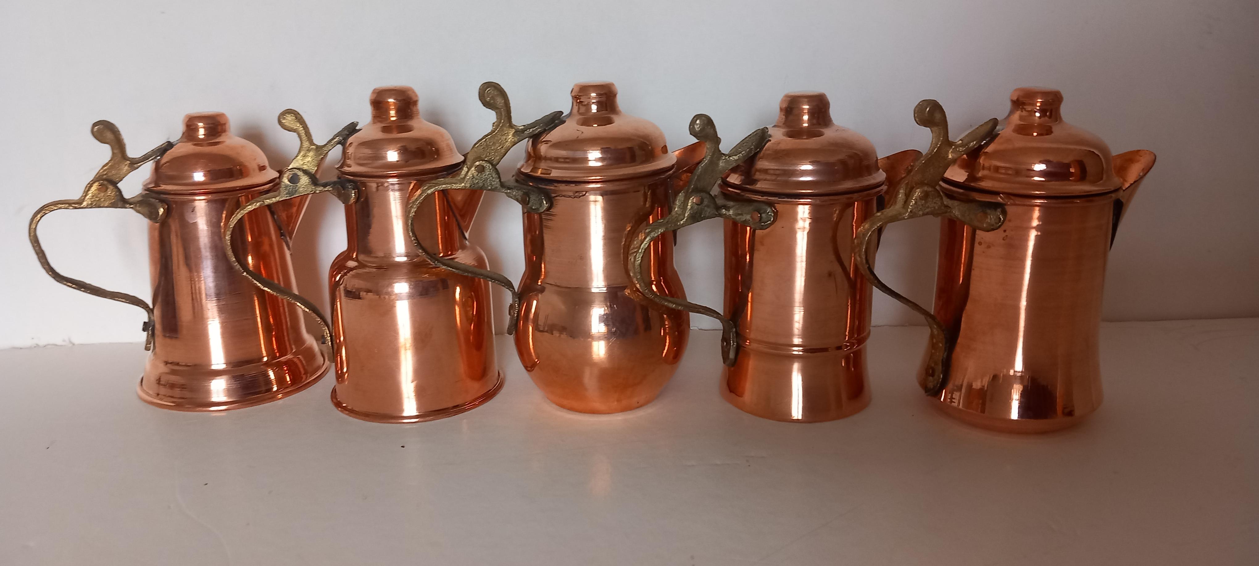  Copper Kitchen Decoration Vintage Coffee Pots Lot of 5 Diferent Design For Sale 14