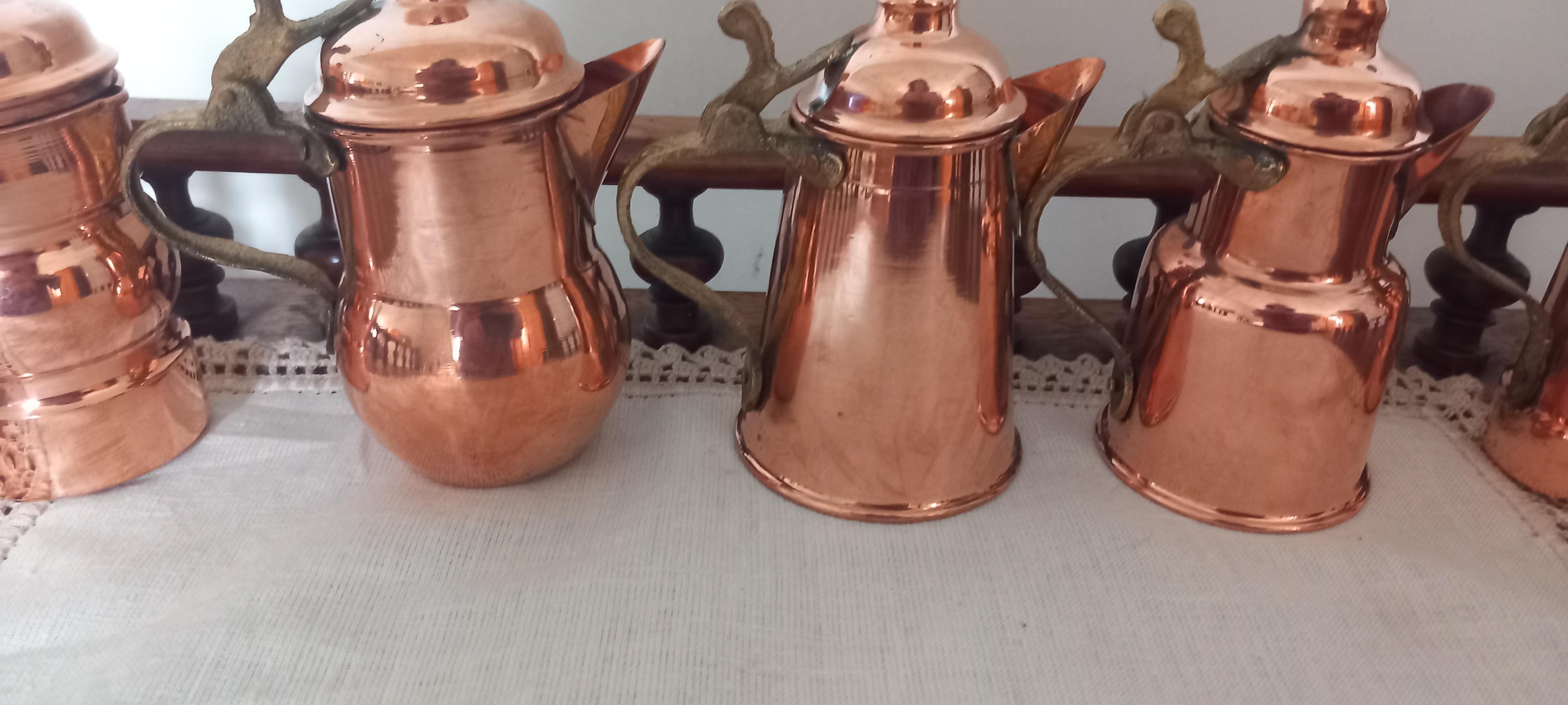 20th Century  Copper Kitchen Decoration Vintage Coffee Pots Lot of 5 Diferent Design For Sale