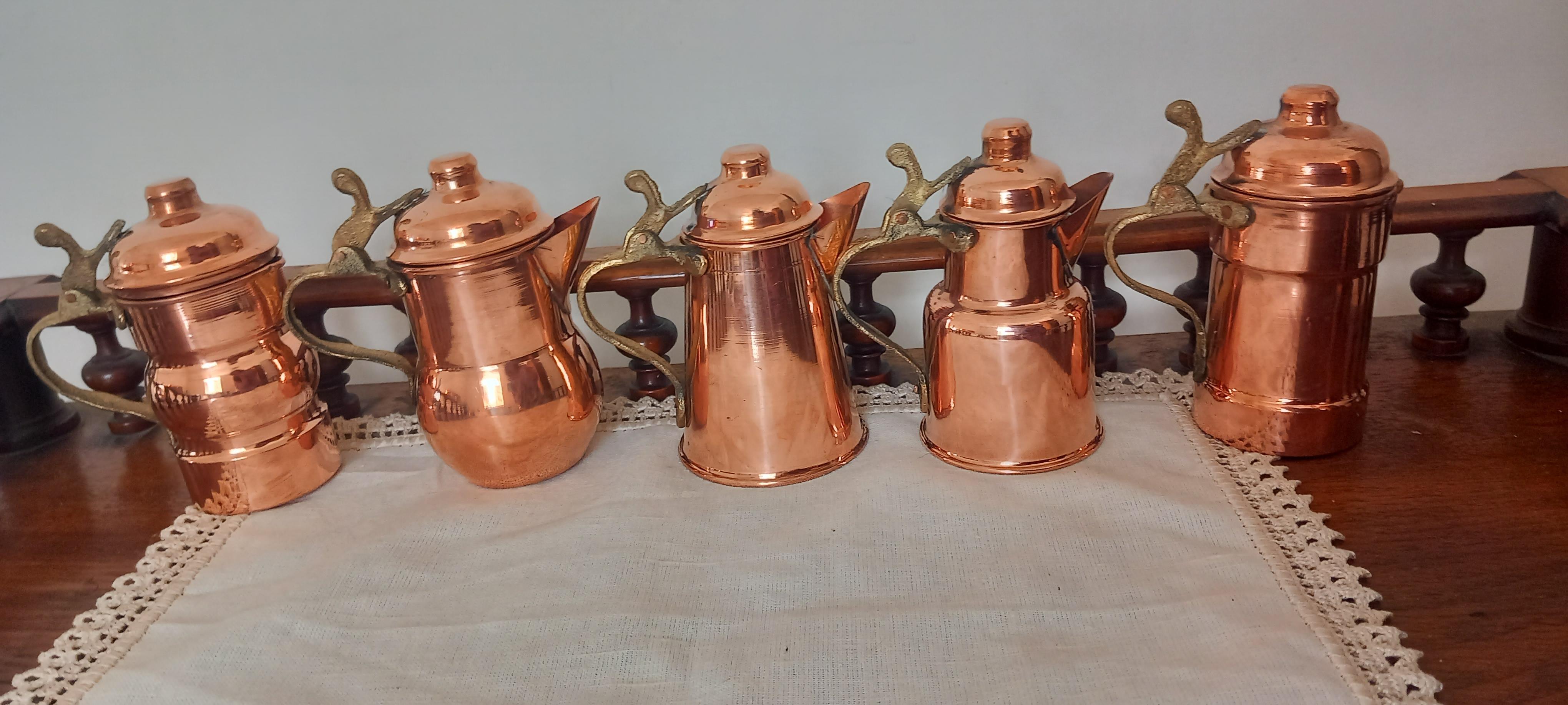  Copper Kitchen Decoration Vintage Coffee Pots Lot of 5 Diferent Design For Sale 3