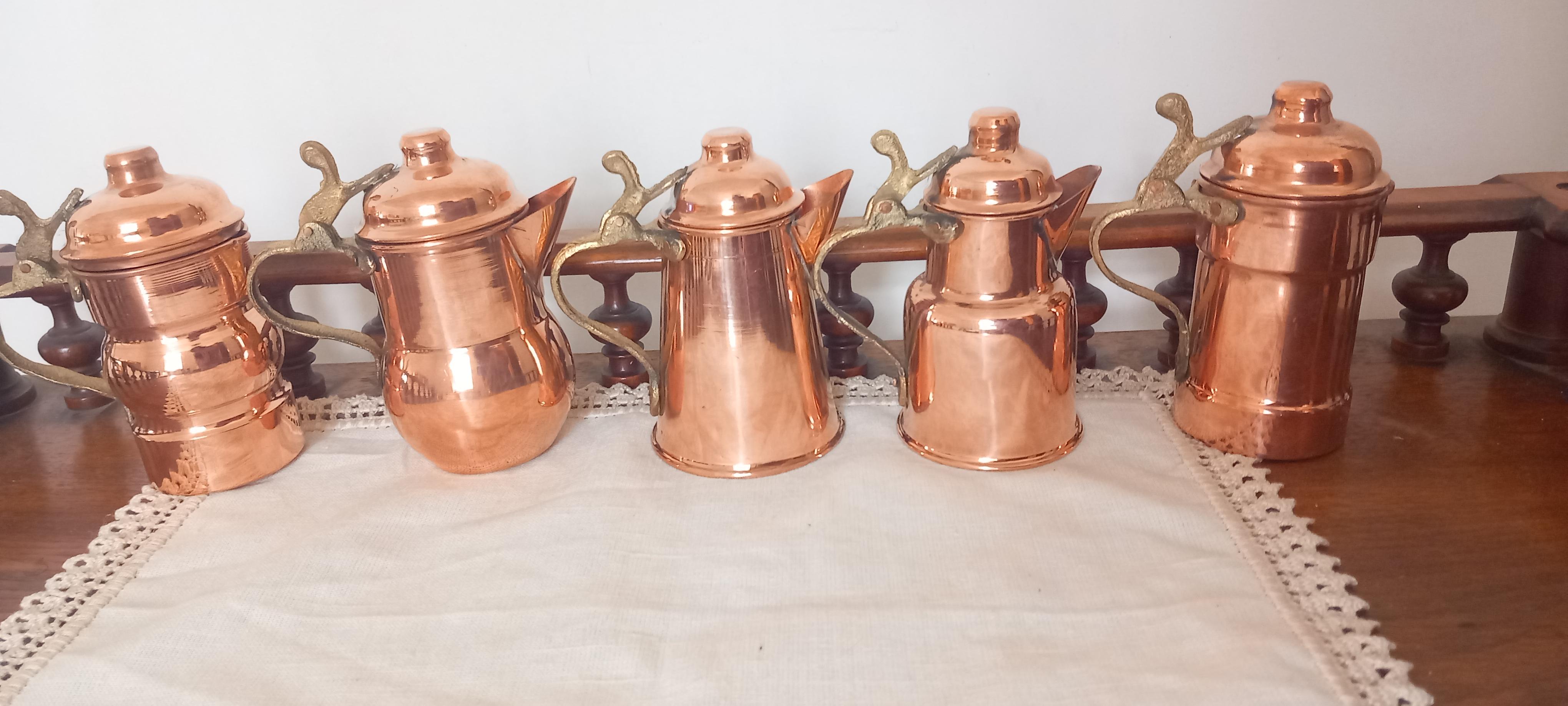  Copper Kitchen Decoration Vintage Coffee Pots Lot of 5 Diferent Design For Sale 4